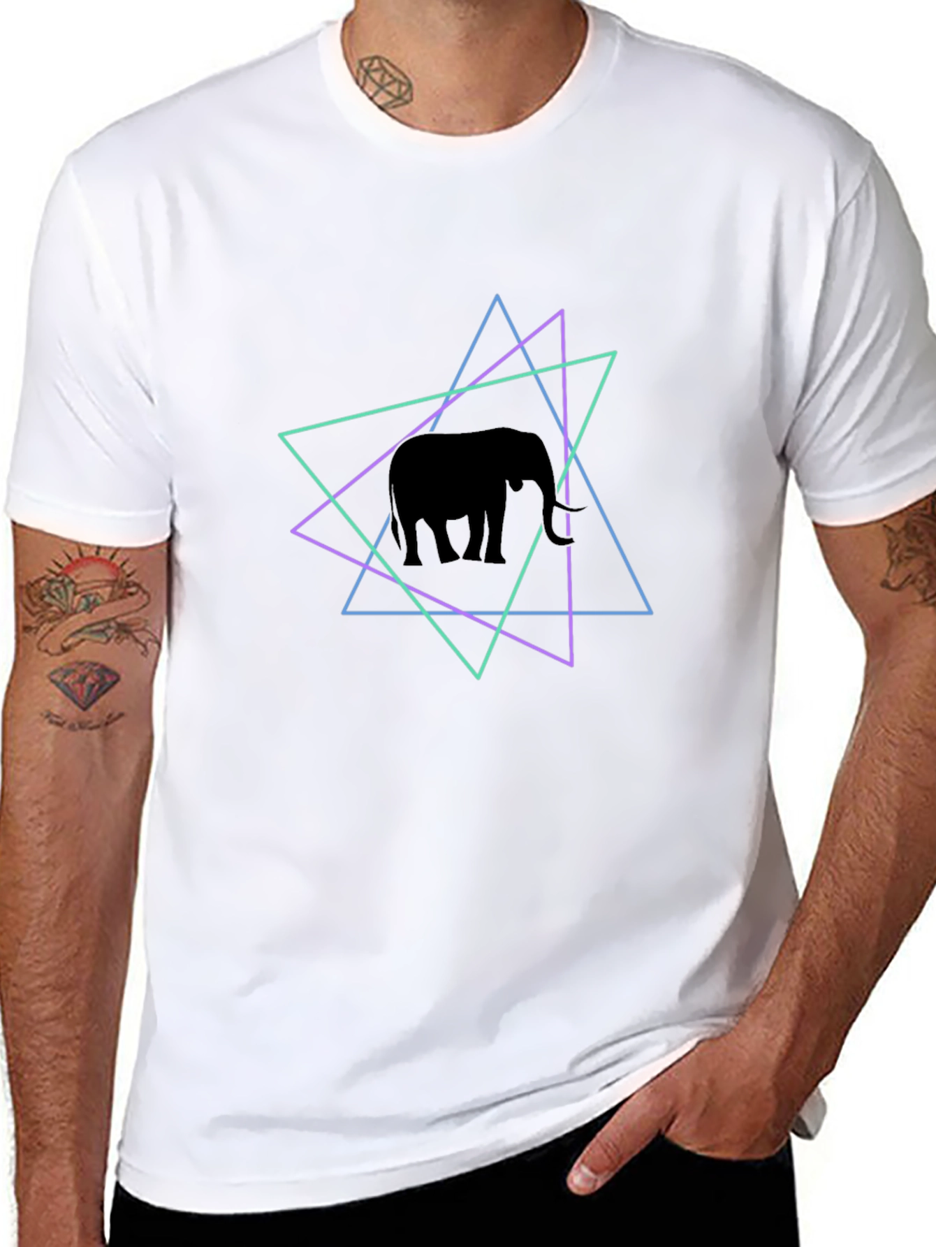Black Geometric Elephant Graphic Tee - Black view 8