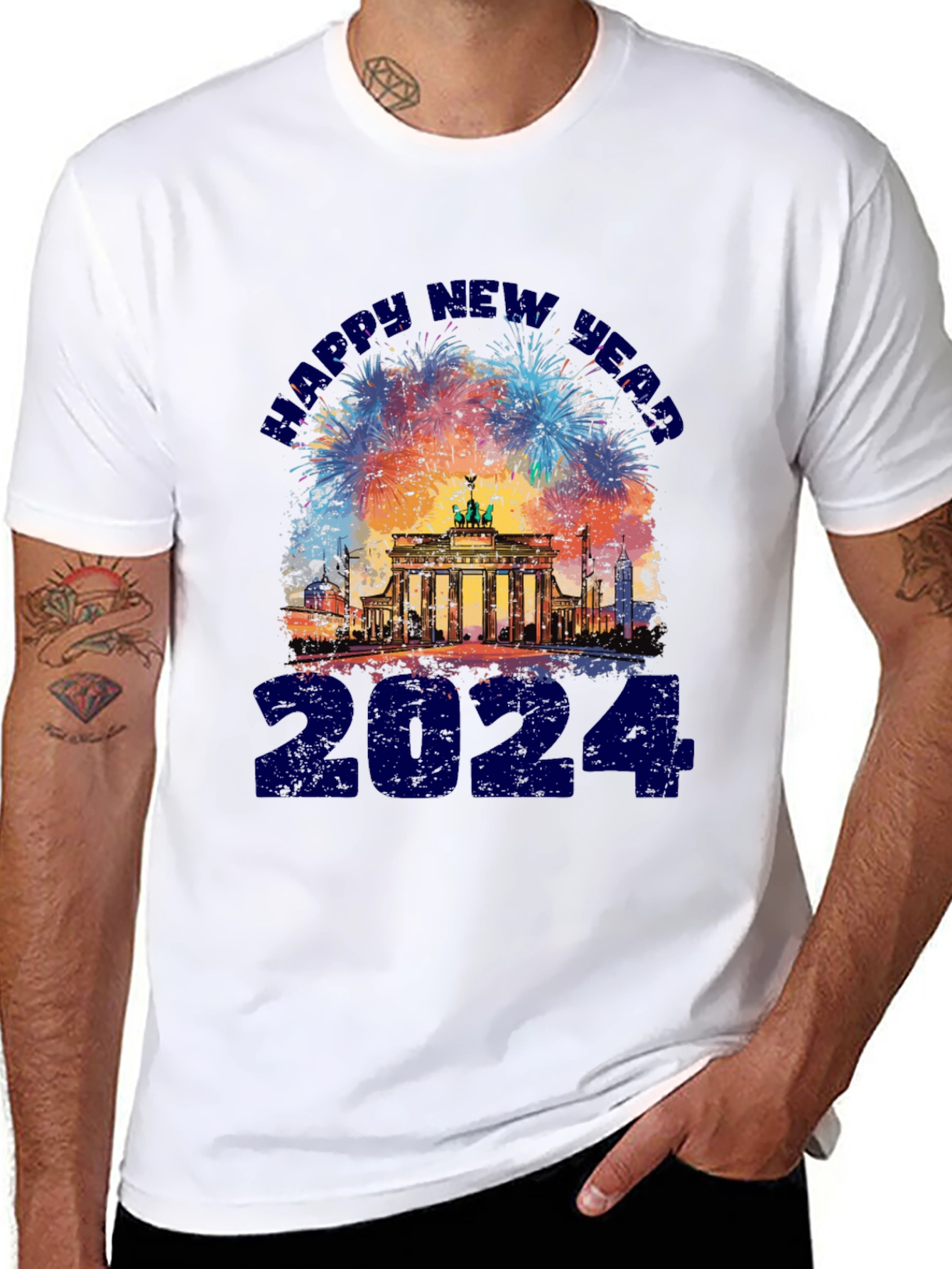 Black Happy New Year 2024 Berlin Fireworks T-Shirt view 8