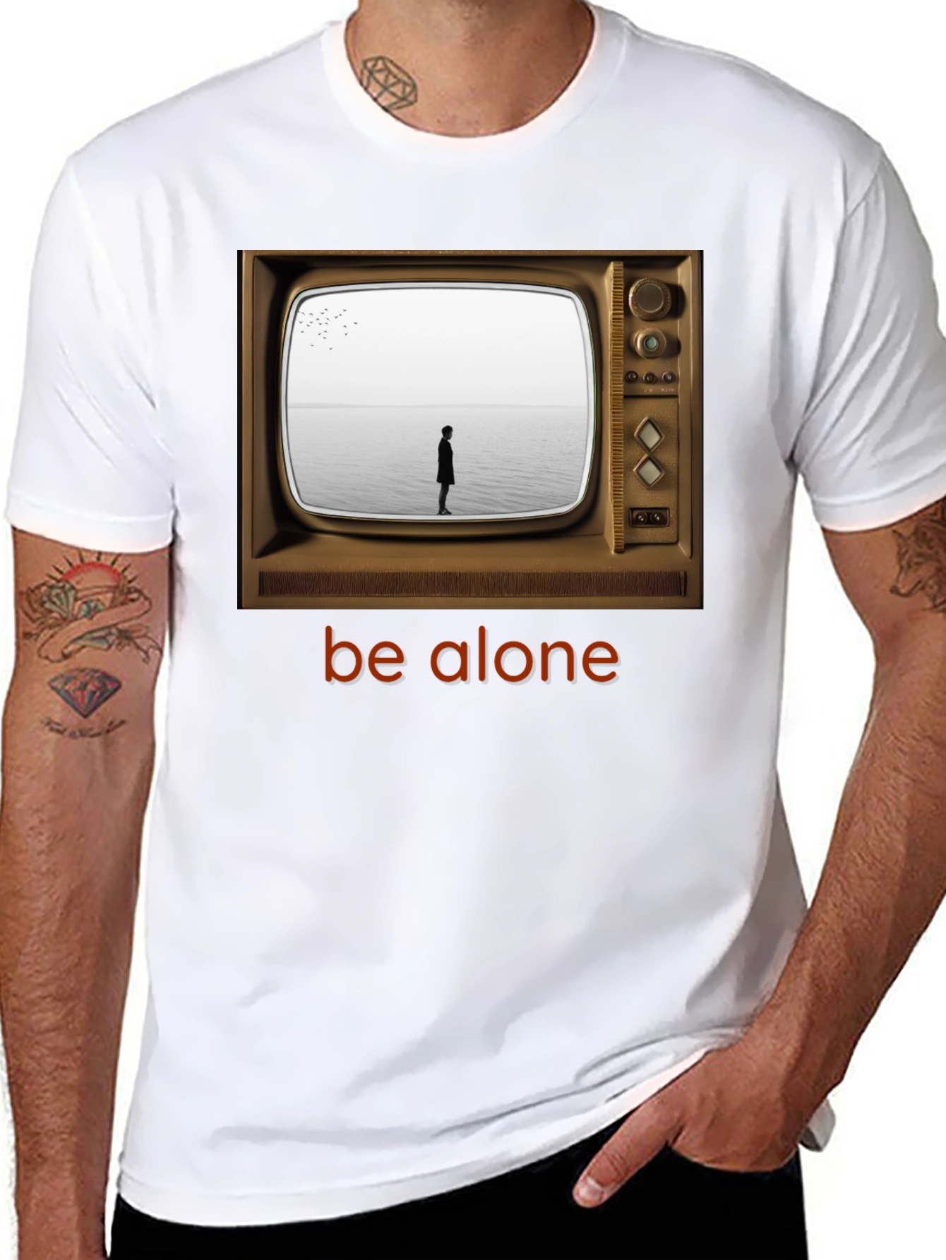 Black Retro TV Graphic Tee - Be Alone Comfort Fit view 8