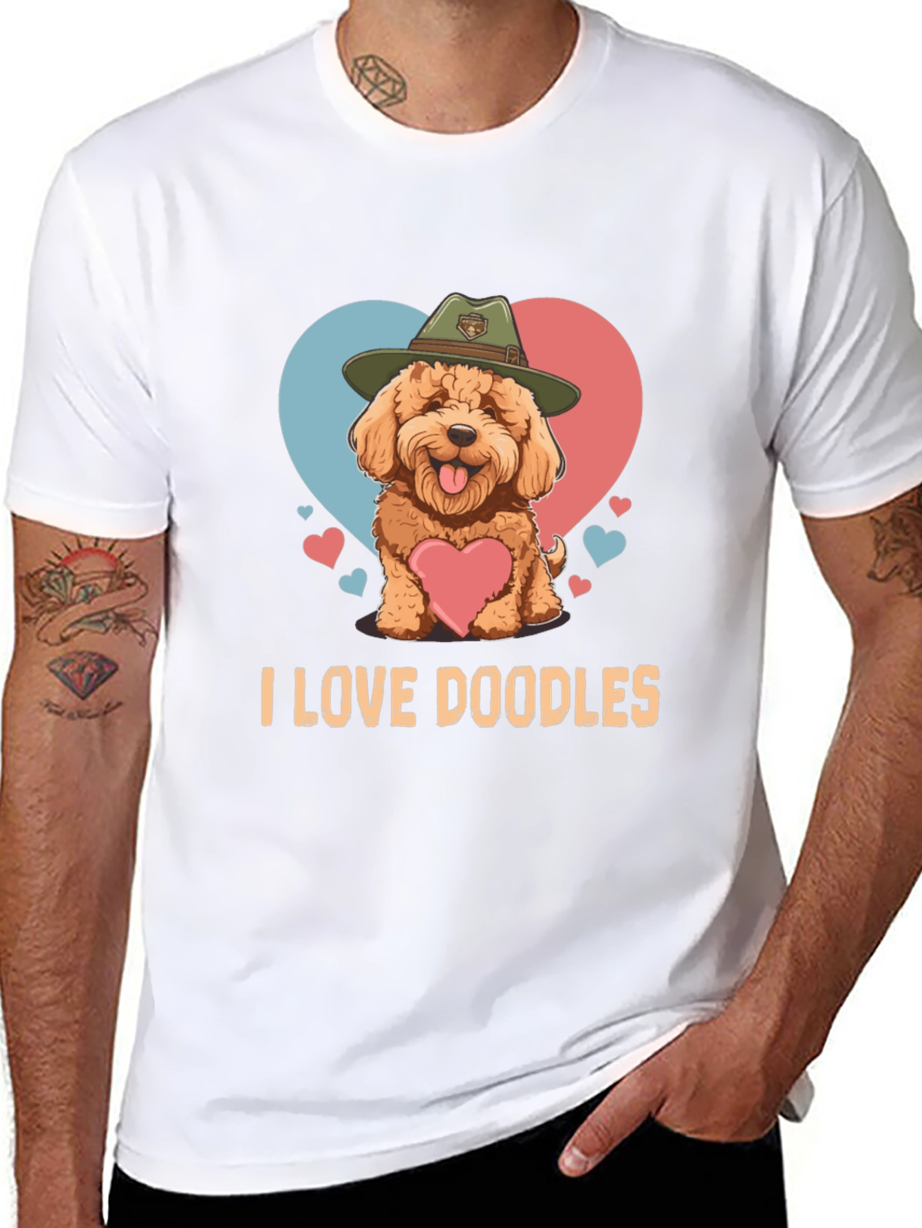 Black I Love Doodles T-Shirt - Cute Dog Design view 8