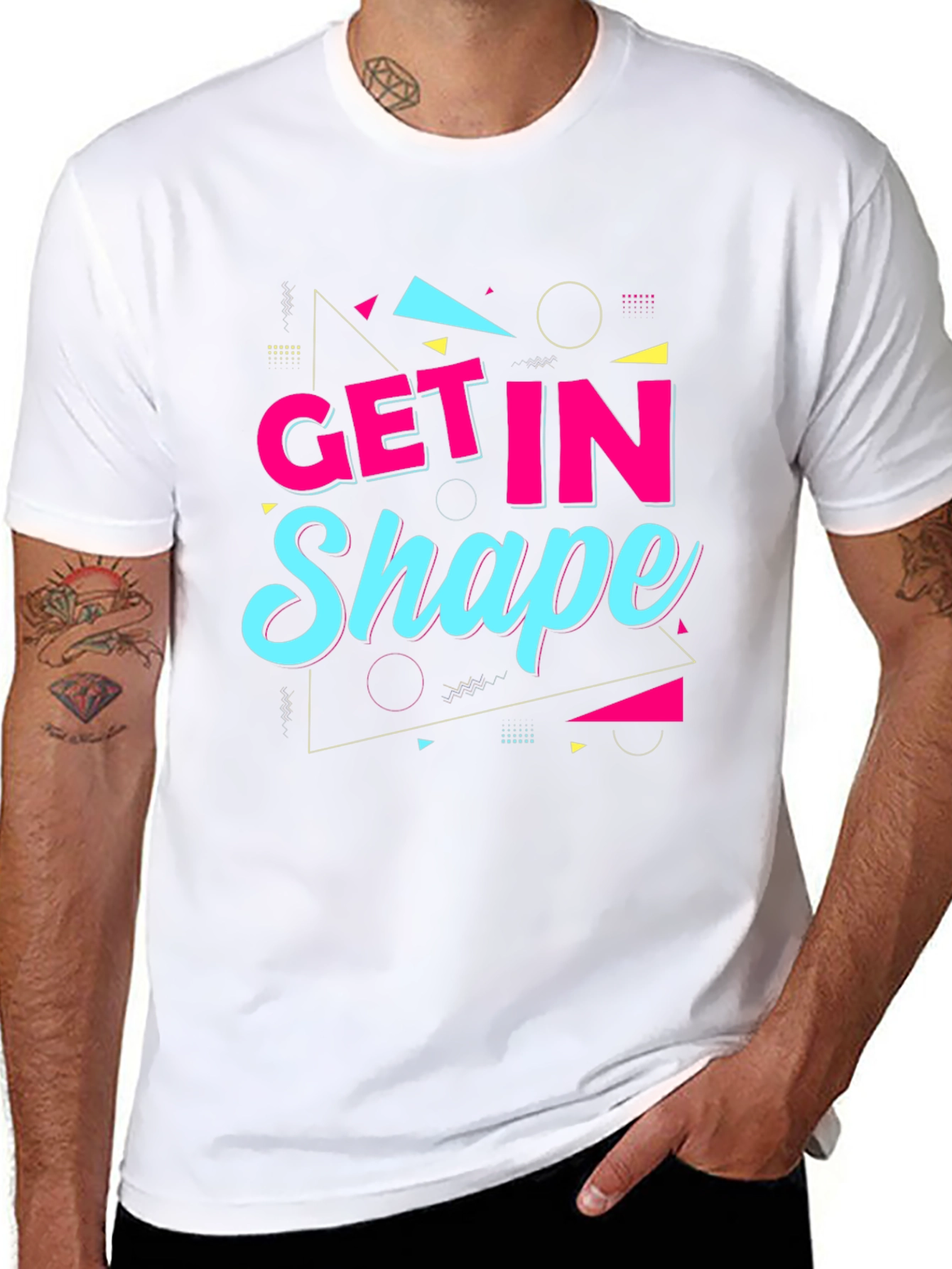 Black Get In Shape Graphic Tee - Retro Design Black Shirt view 8
