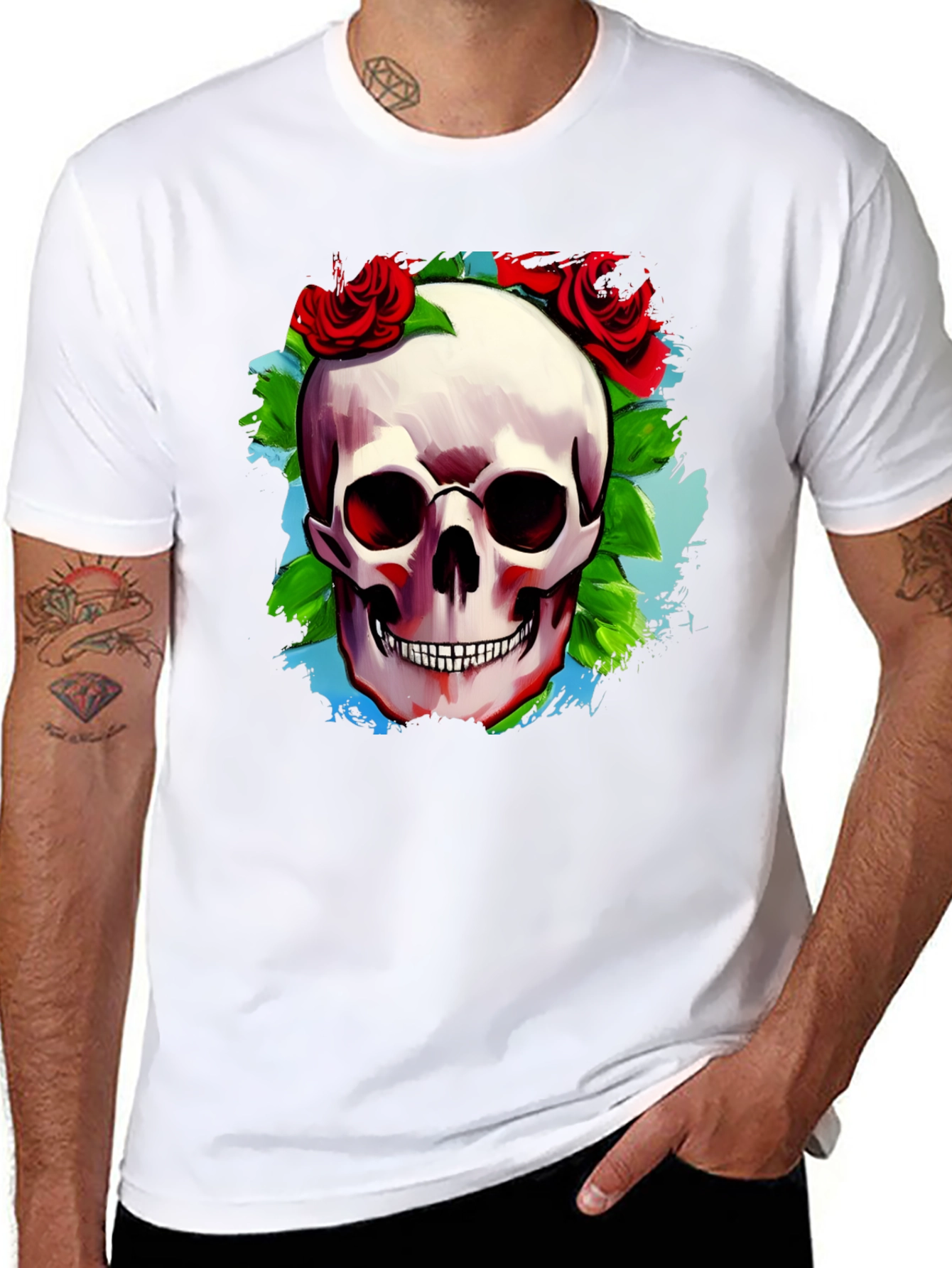 Black Skull & Roses Graphic T-Shirt view 8