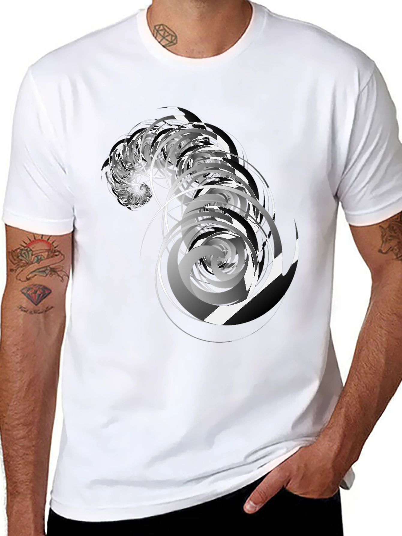 Black Abstract Swirl Graphic Black T-Shirt view 8