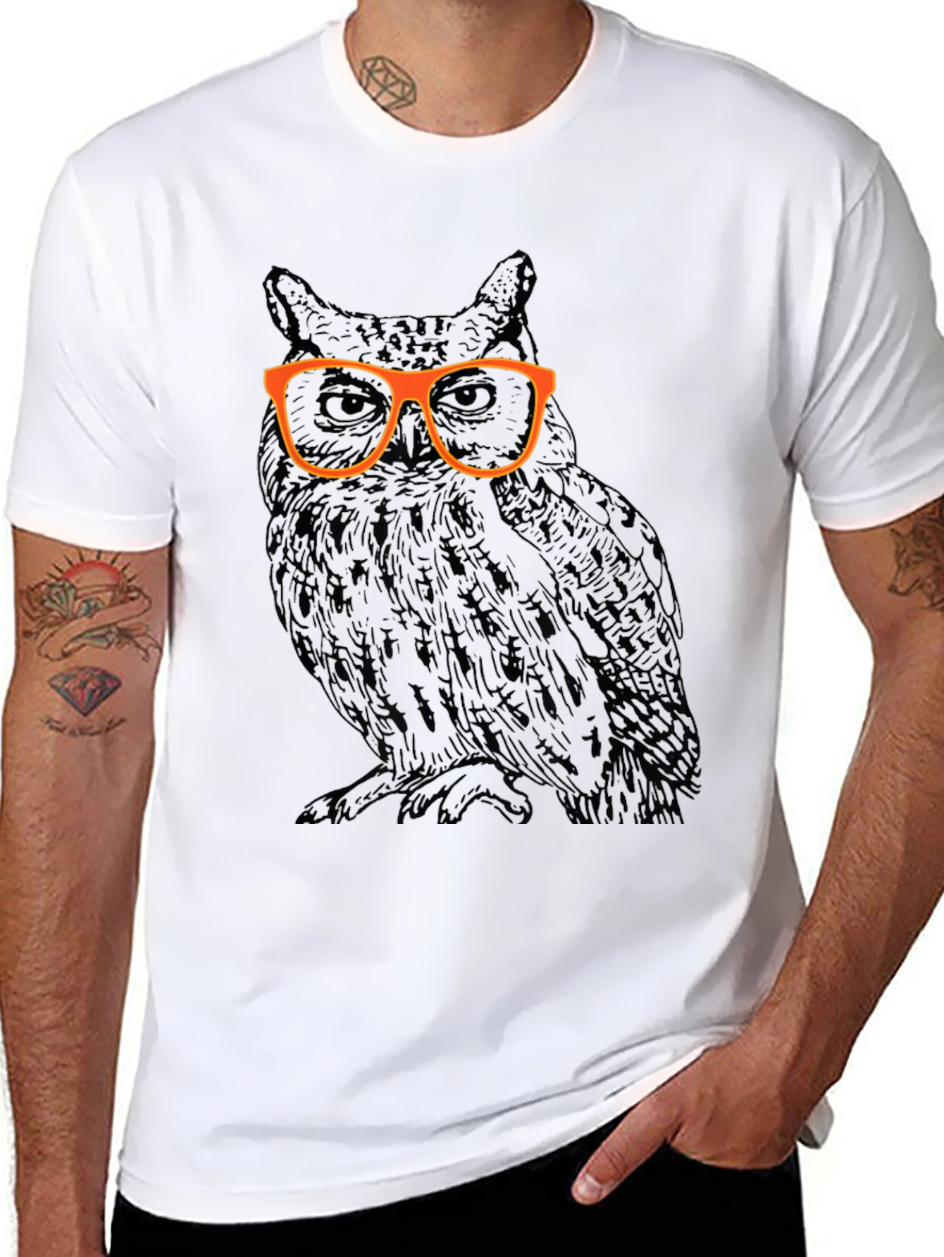 Black Cool Owl with Glasses Graphic T-Shirt view 8