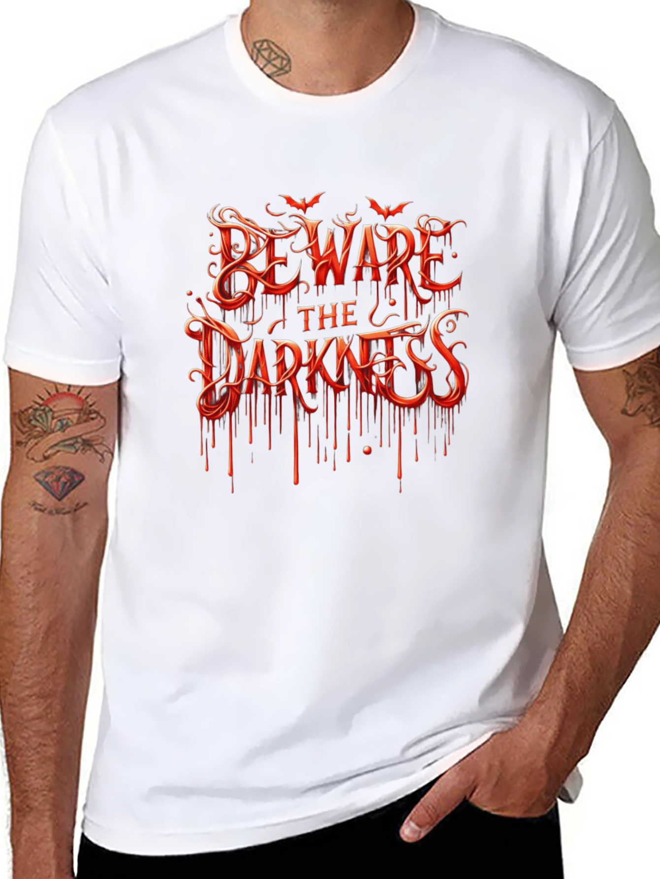 Black Beware the Darkness Graphic Tee - Halloween Style view 8