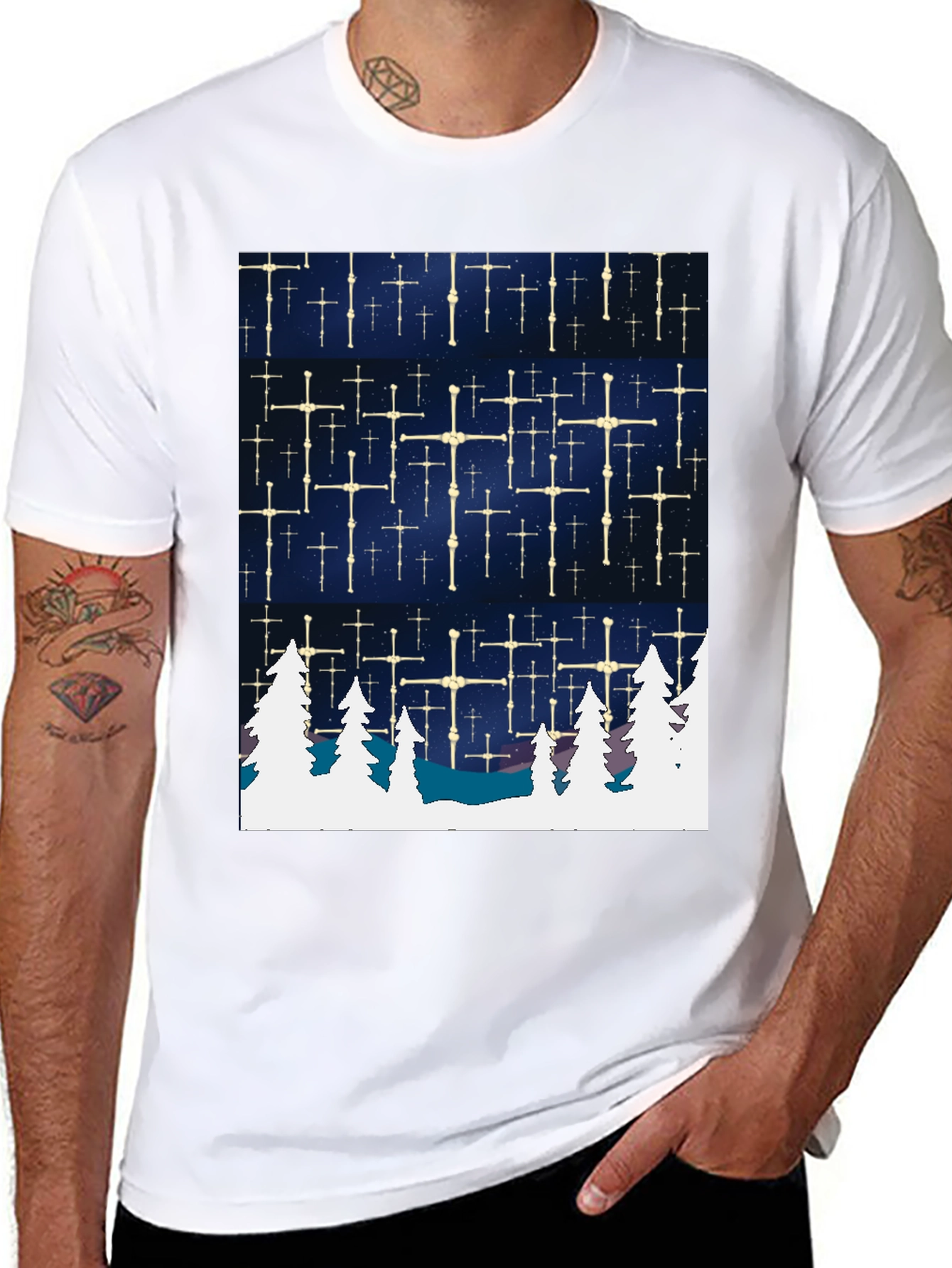 Black Winter Stars Tee - Unique Graphic T-Shirt view 8