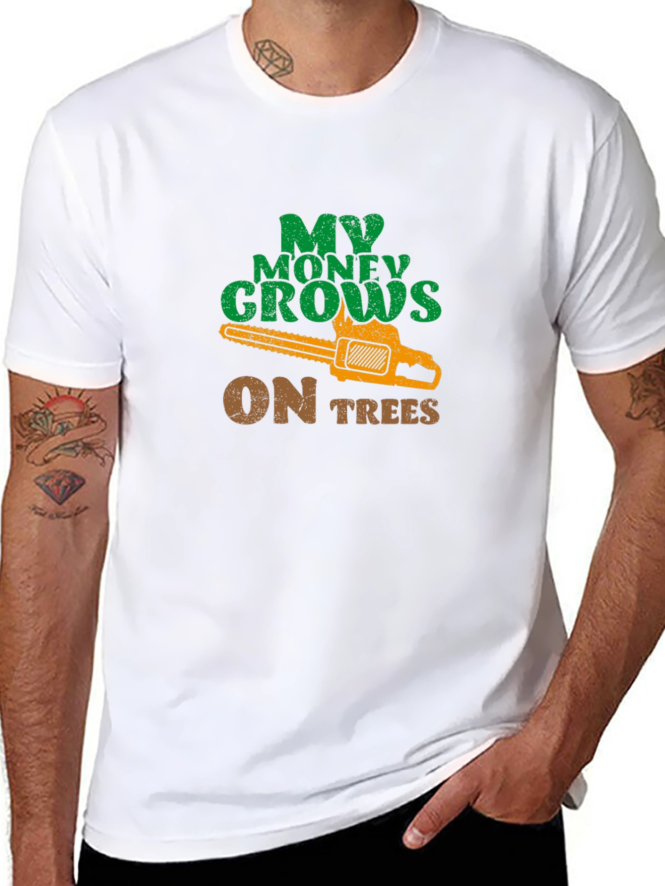 Black My Money Grows on Trees Chainsaw T-Shirt view 8