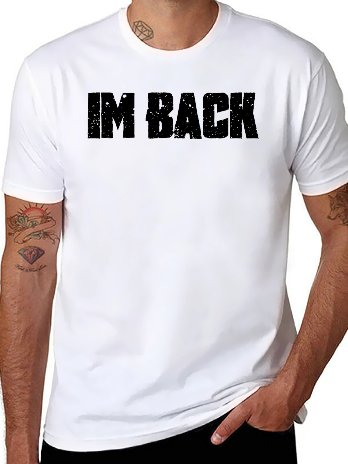 Black Men's "I'm Back" Graphic Tee - Black Crew Neck T-Shirt view 8
