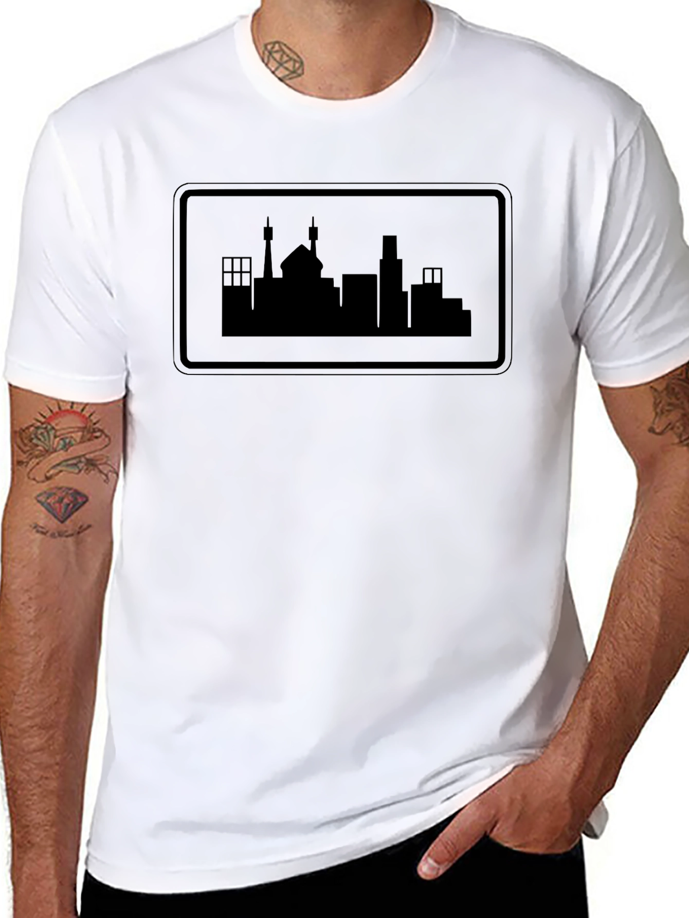 Black Cityscape Silhouette Graphic Tee - Modern Urban Style view 8