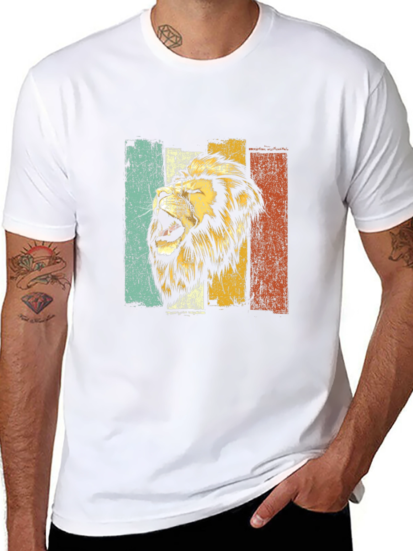 Black Retro Lion Graphic Tee - Vintage Style T-Shirt view 8