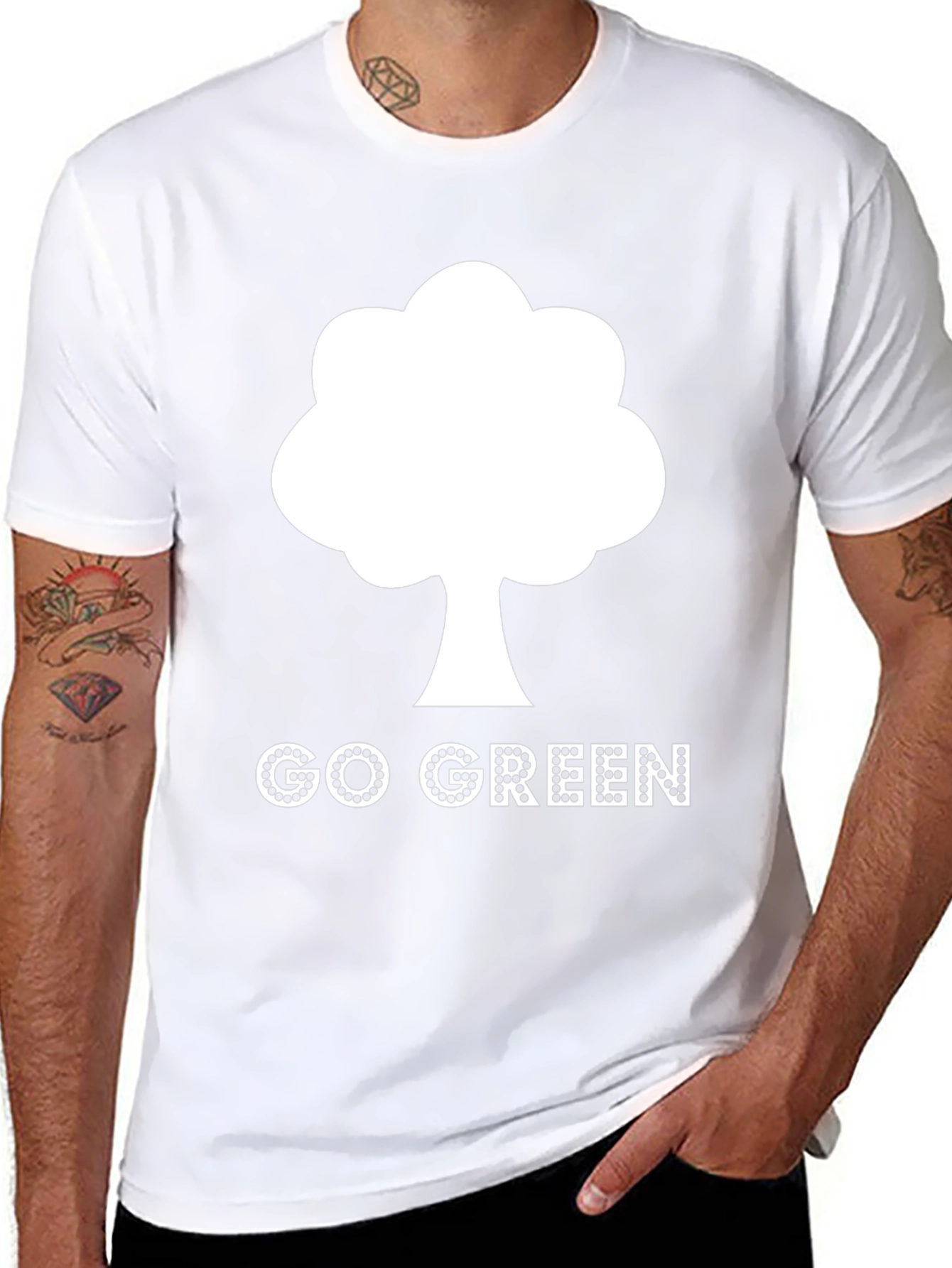 Black Go Green Tree Graphic Tee - Eco-Friendly Design view 8