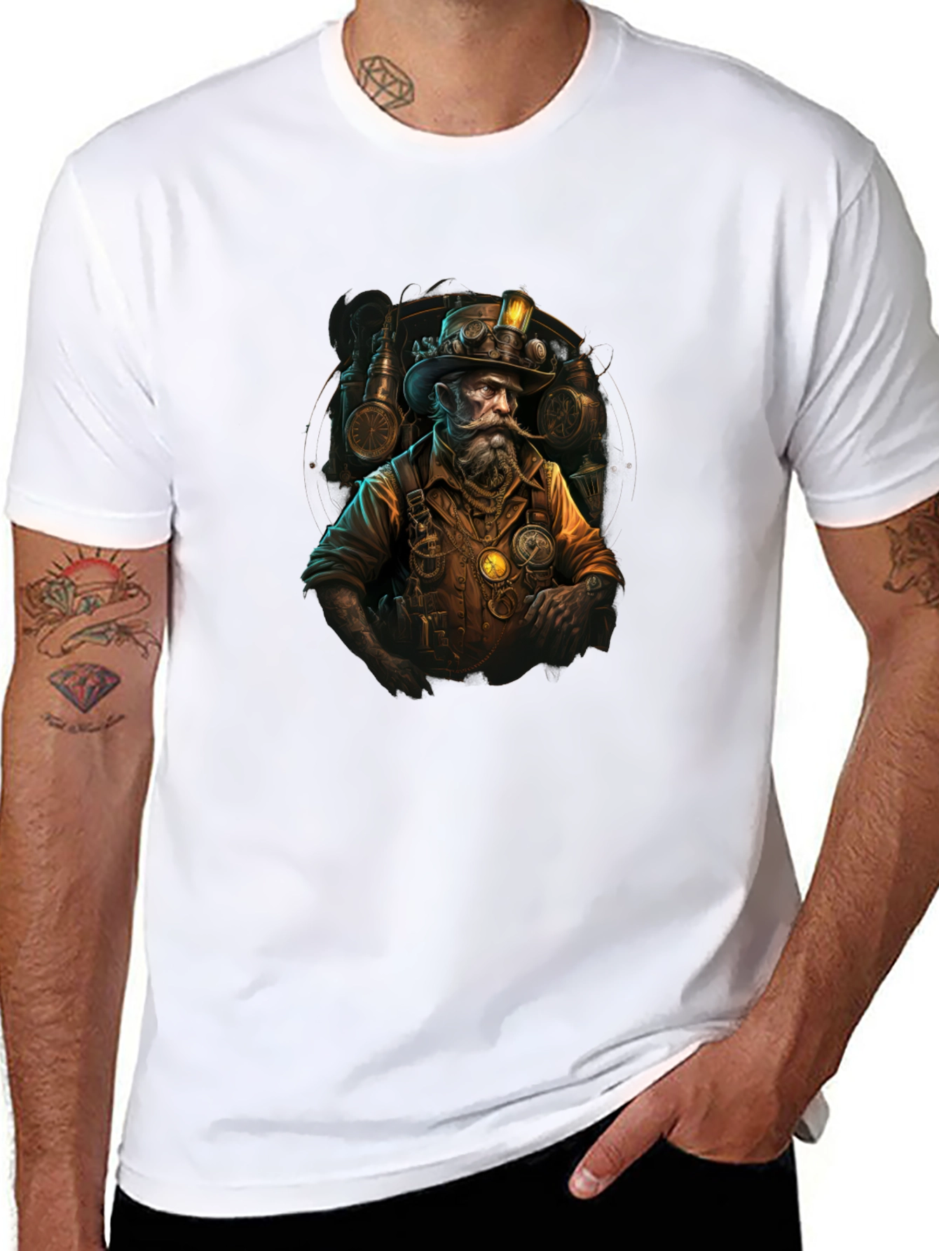 Black Steampunk Inventor Graphic Tee - Men's Black T-Shirt view 8