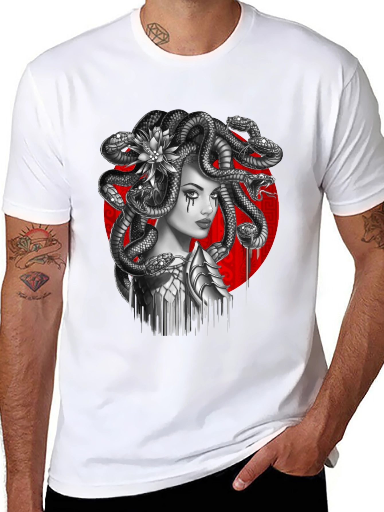 Black Medusa Graphic Tee - Mythical Serpent Head T-Shirt view 8
