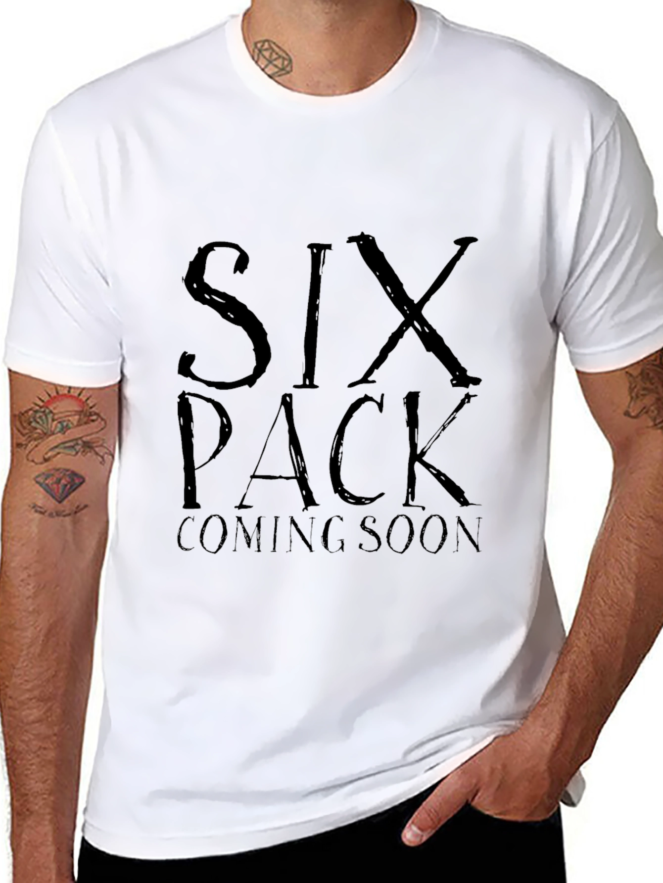 Black Six Pack Coming Soon Men's Black T-Shirt view 8