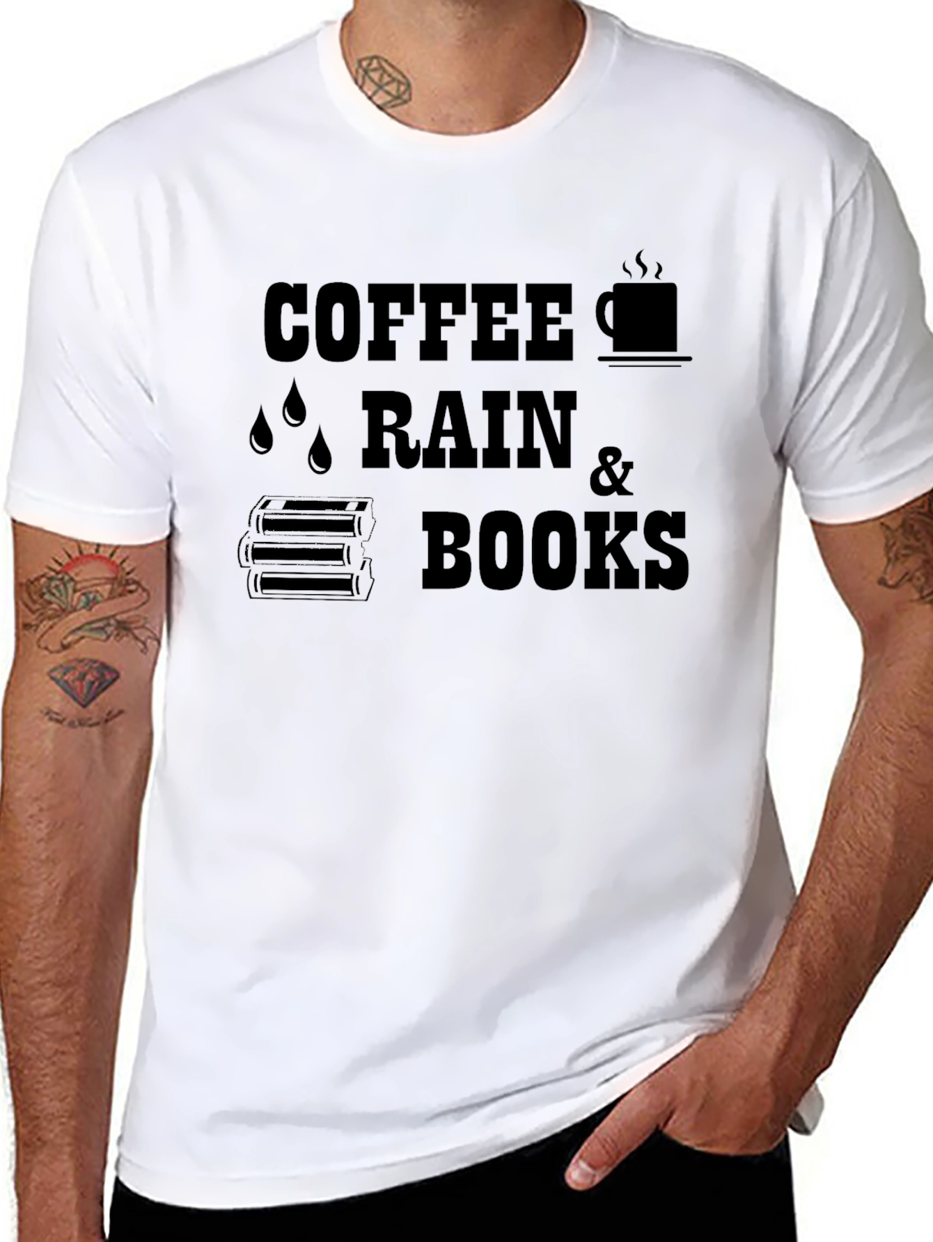 Black Coffee Rain and Books Black T-Shirt view 8