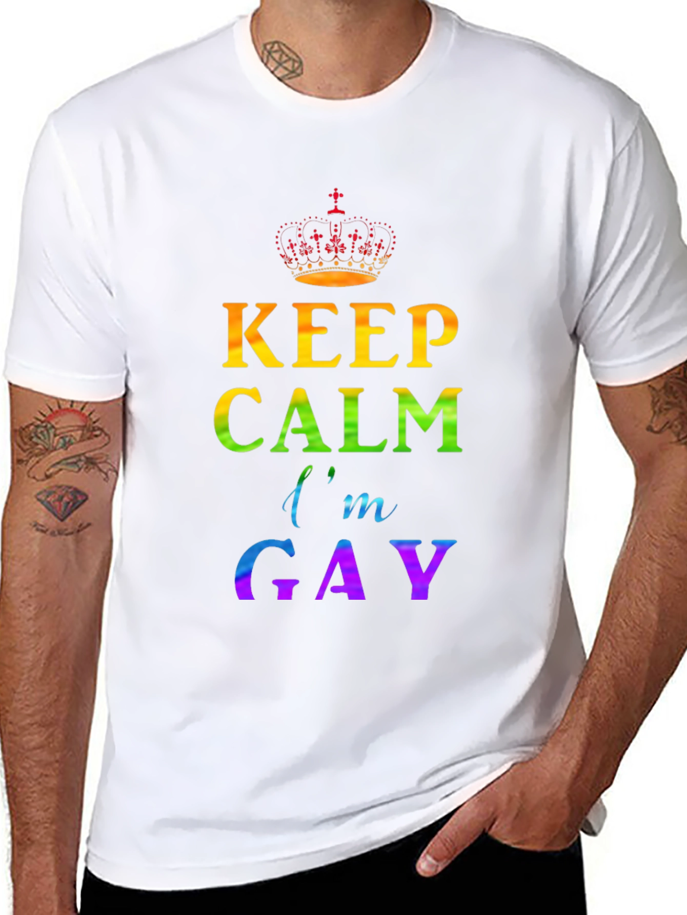 Black Keep Calm I'm Gay Pride T-Shirt view 8