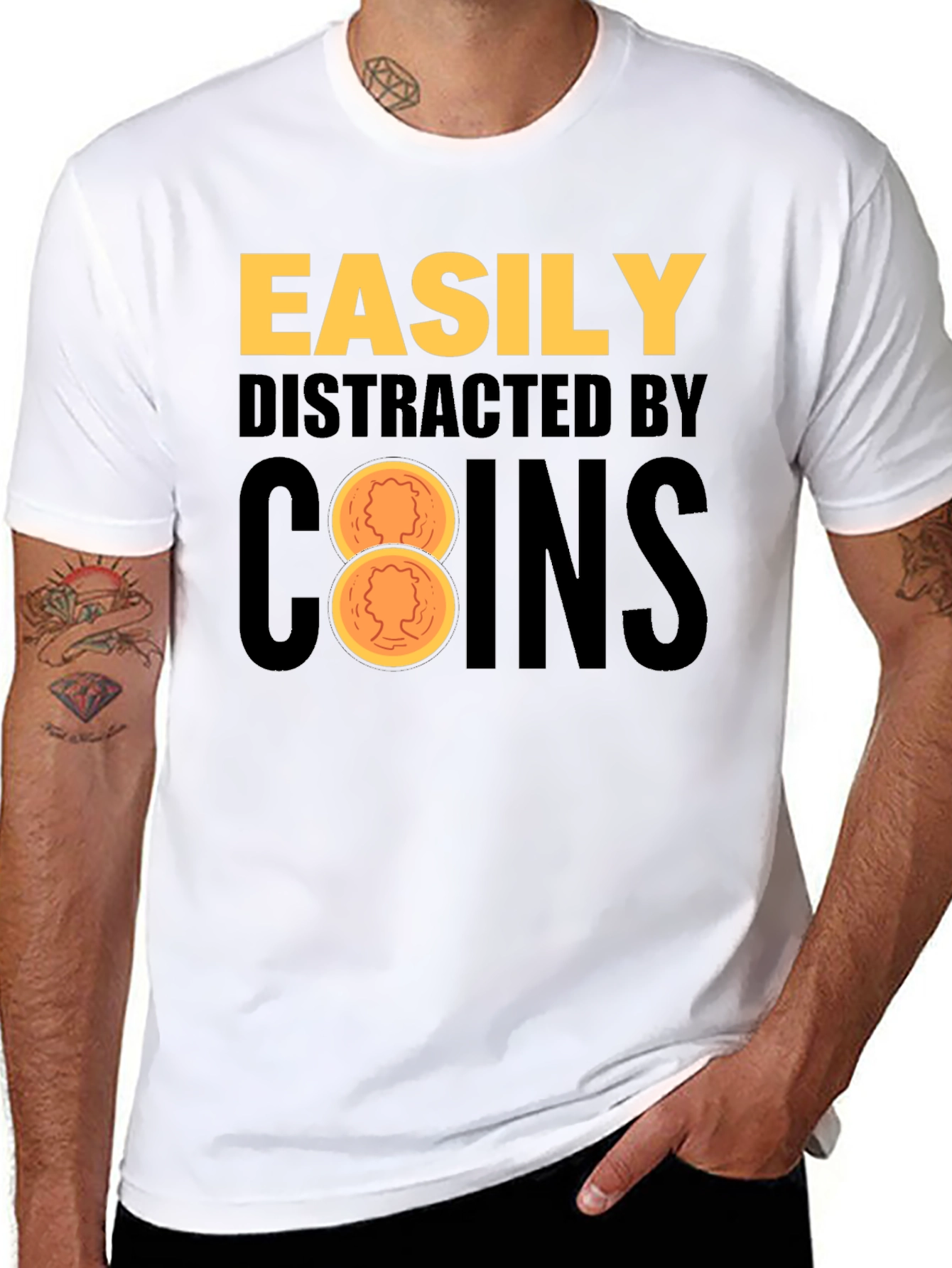 Black Easily Distracted By Coins Black T-Shirt view 8