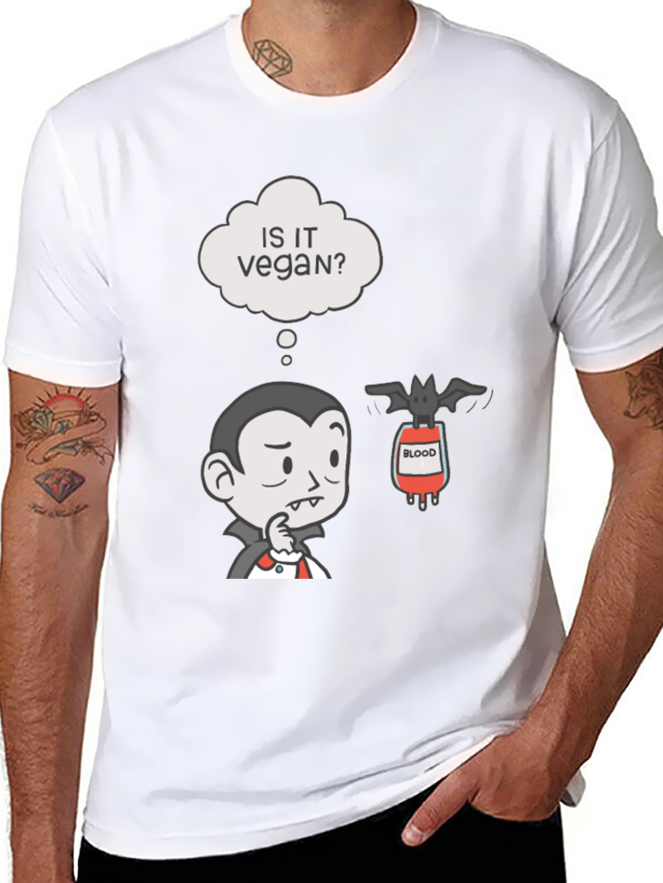 Black Vegan Vampire Humor T-Shirt view 8