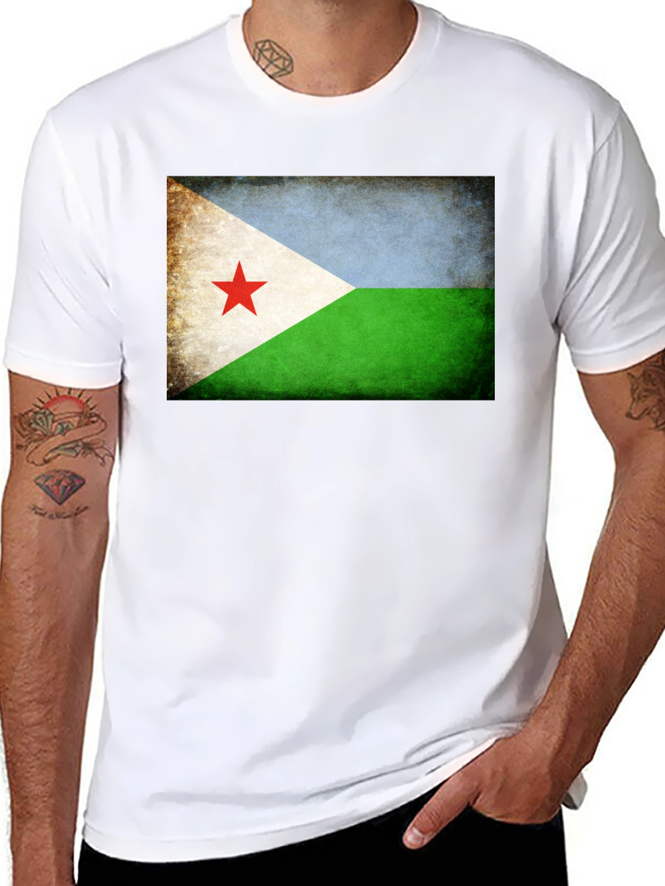 Black Djibouti Flag T-Shirt - Black Crew Neck Tee view 8