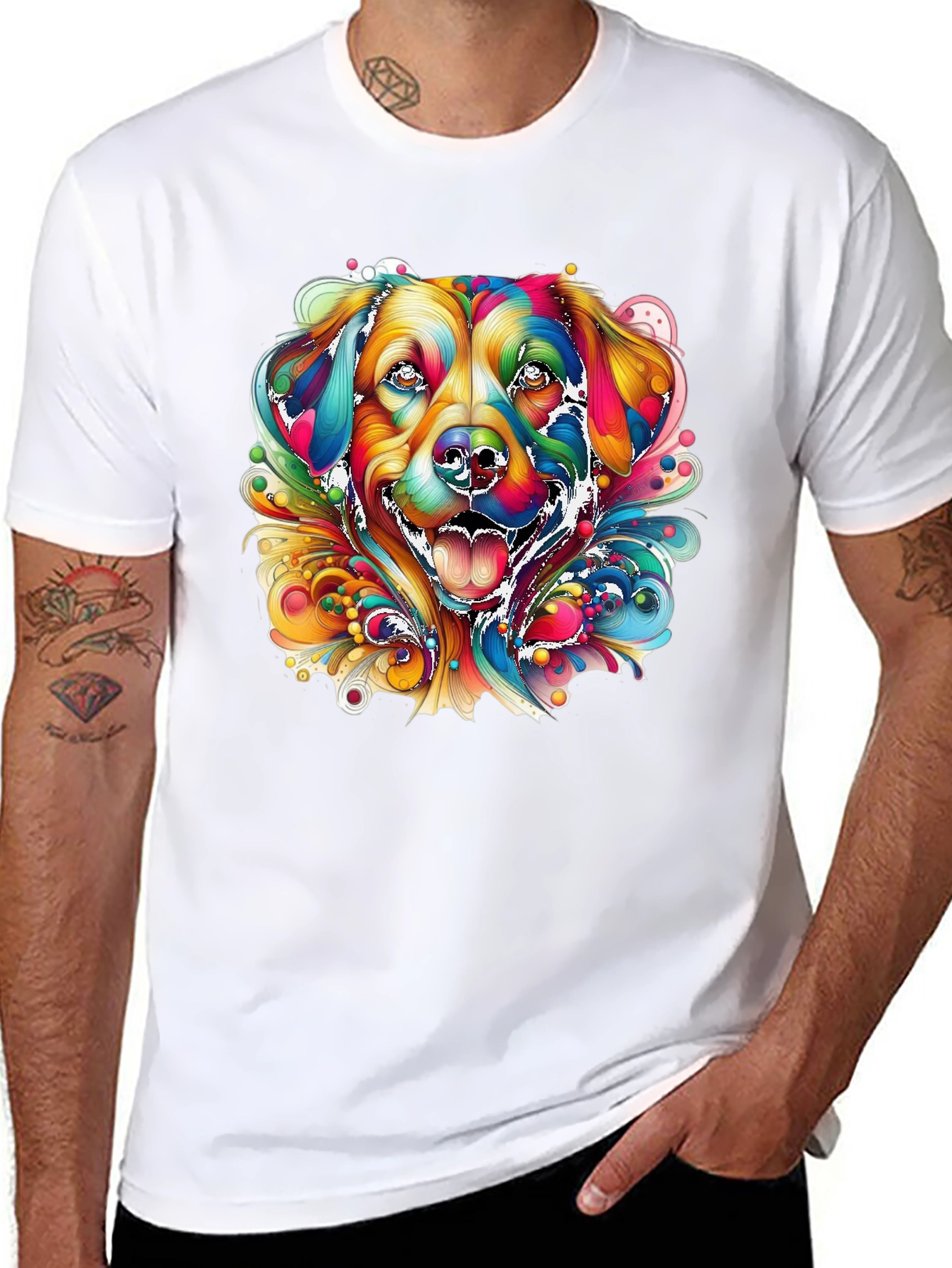Black Colorful Dog Graphic Black T-Shirt view 8