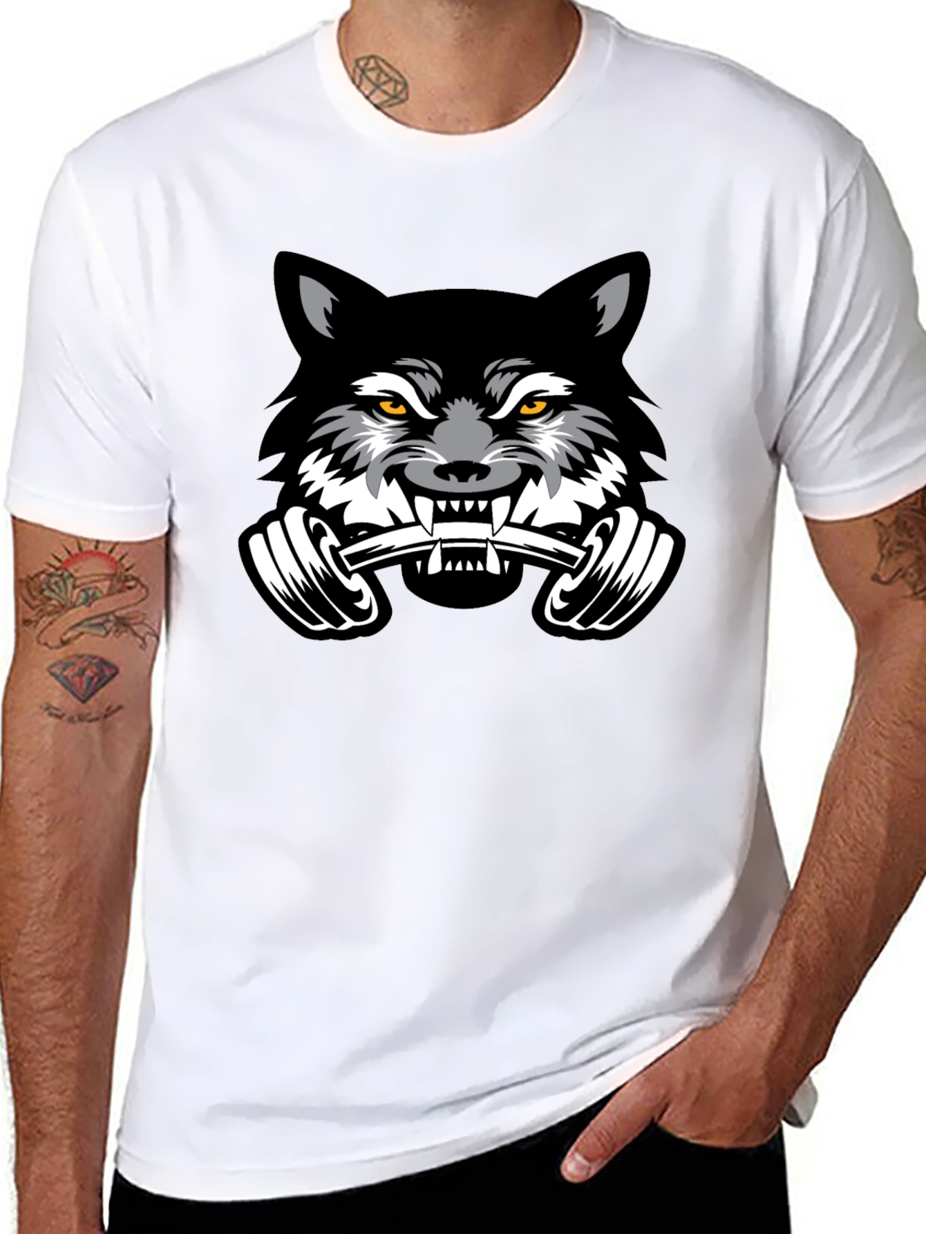 Black Wolf Barbell Black T-Shirt view 8