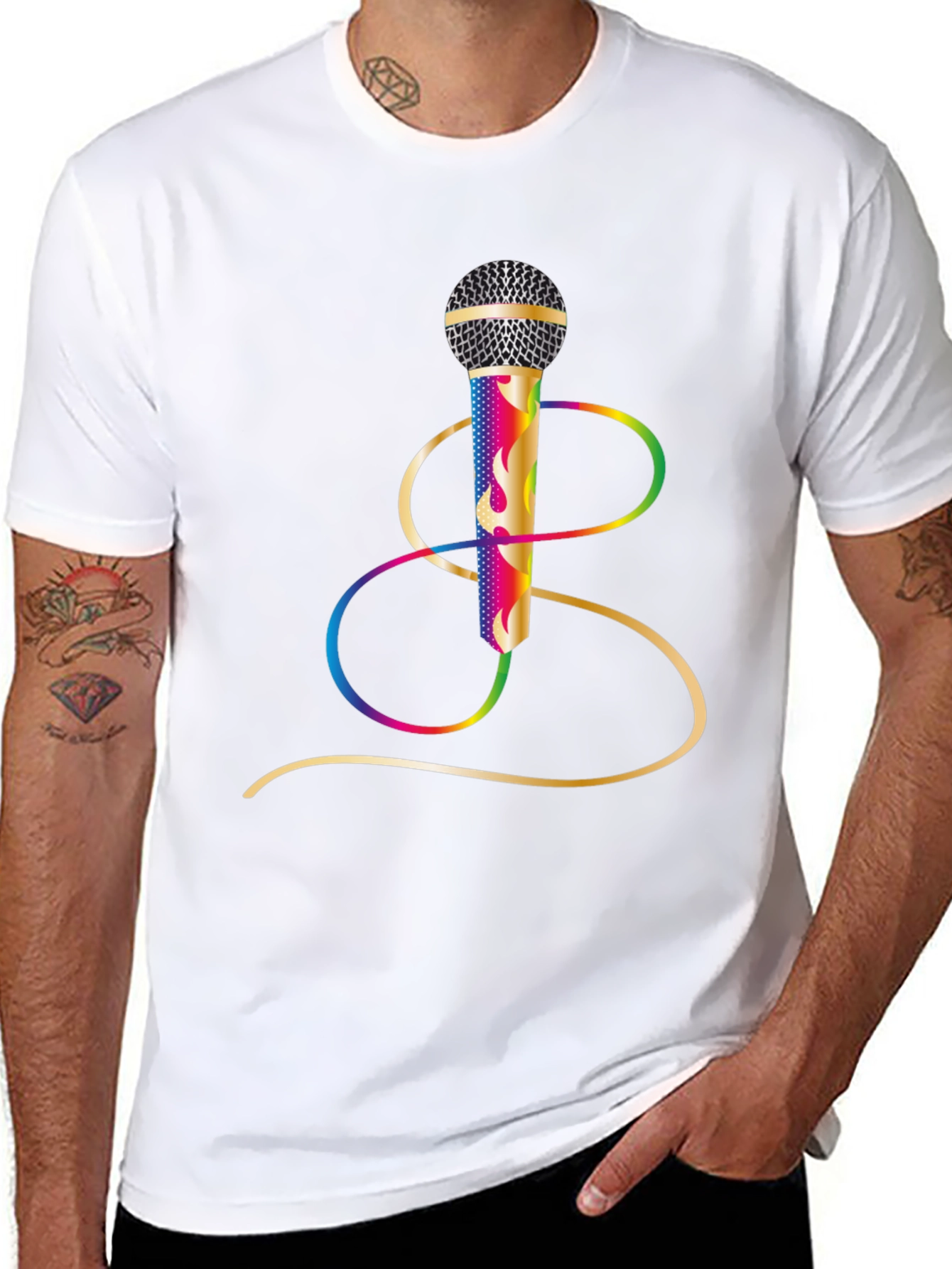 Black Vibrant Microphone Graphic Tee - Black Cotton Blend view 8