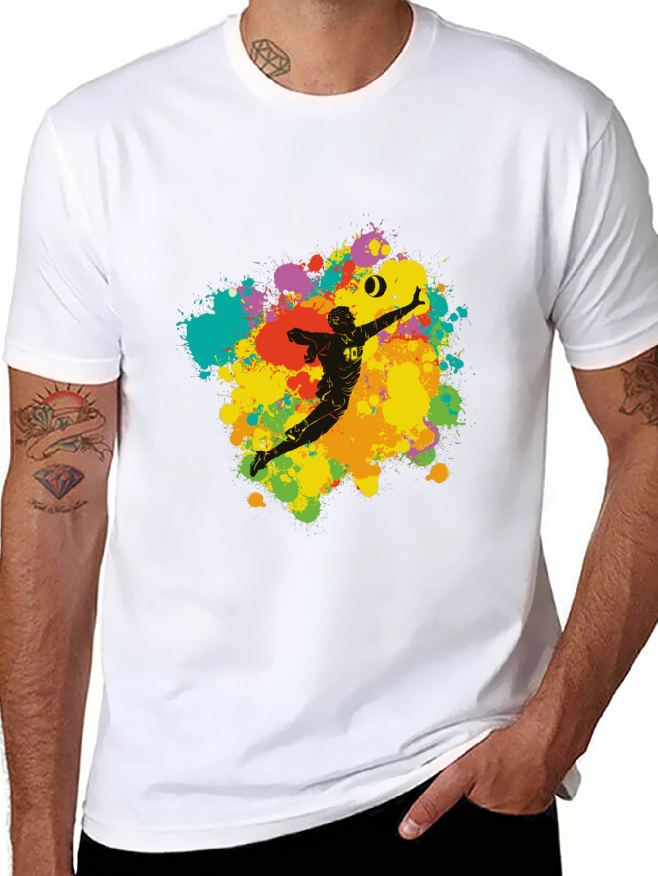 Black Volleyball Player Art T-Shirt - Colorful Splash Design view 8