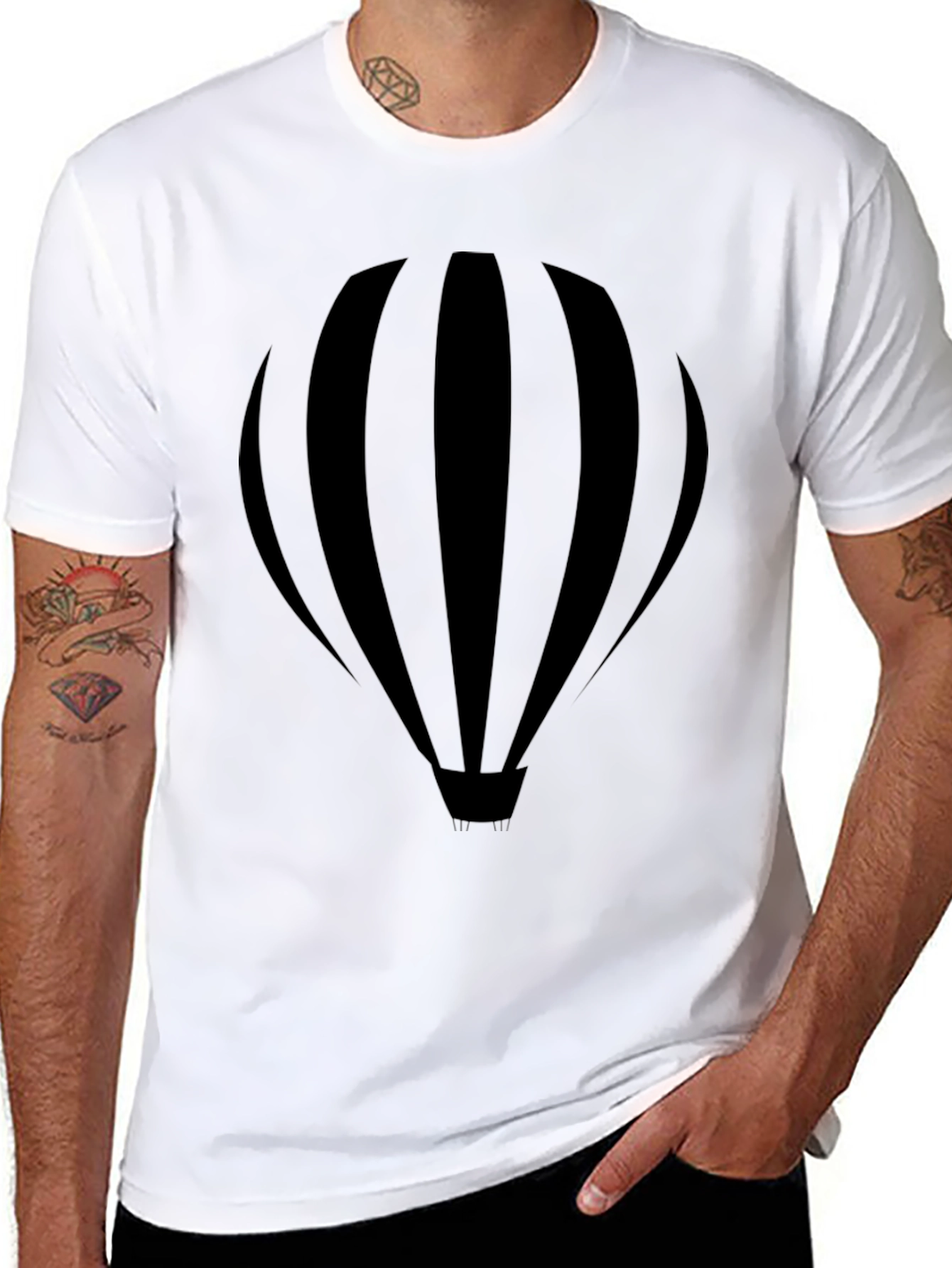 Black Black Hot Air Balloon Graphic Tee for Men view 8