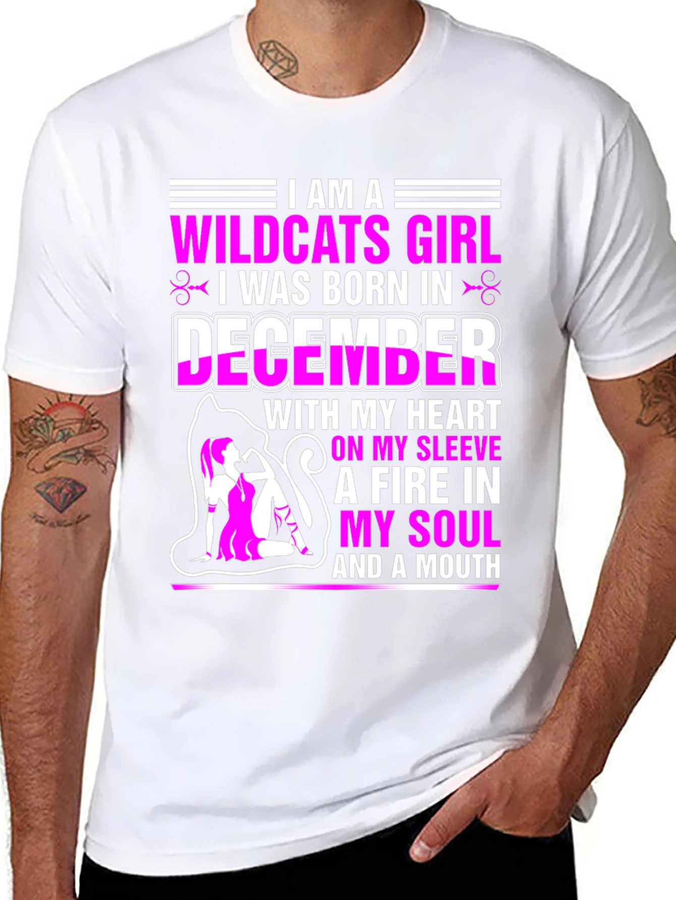 Black Wildcats Girl December Birthday T-Shirt view 8