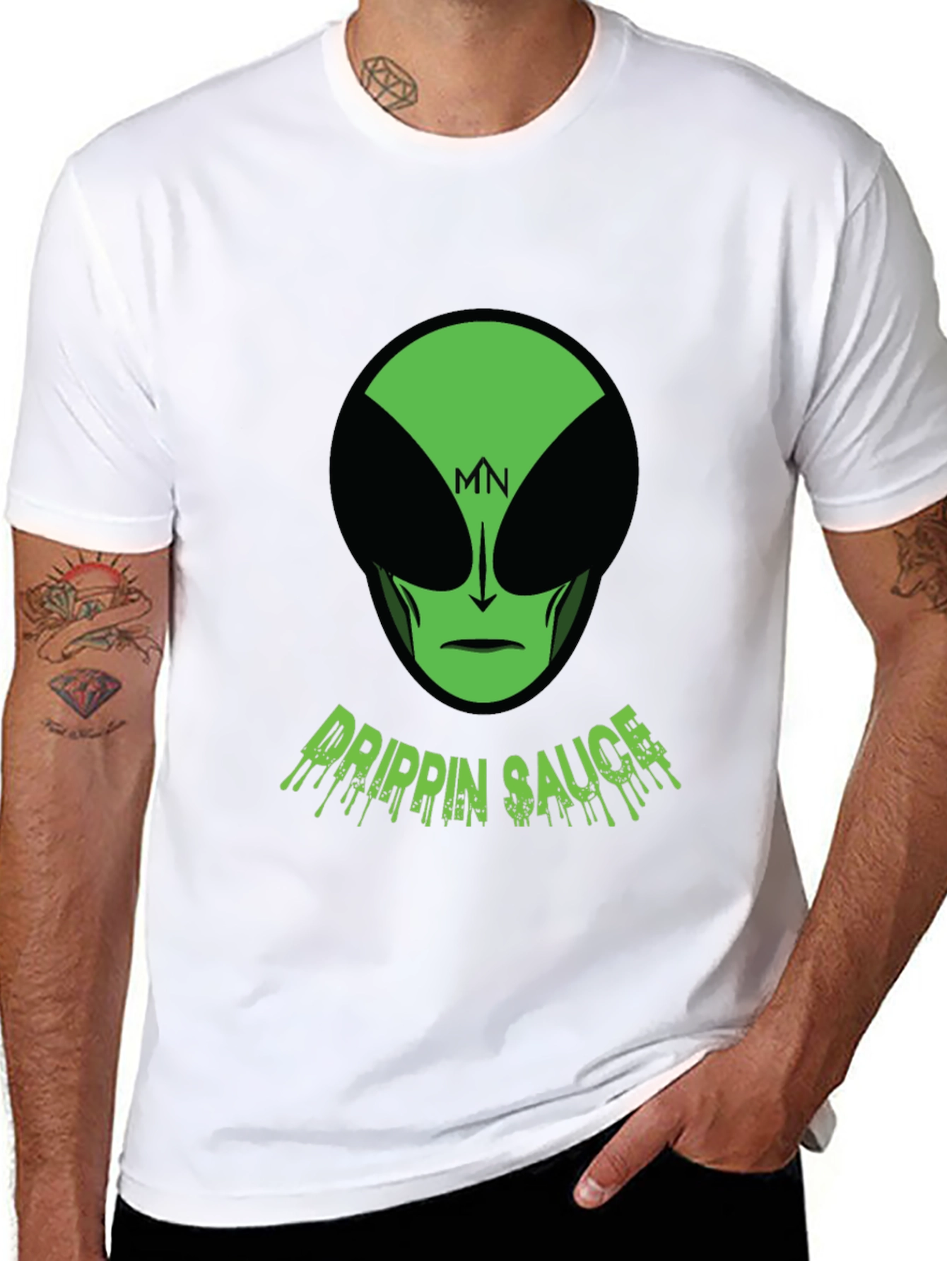 Black Men's Black Drippin' Sauce Alien Graphic Tee view 8