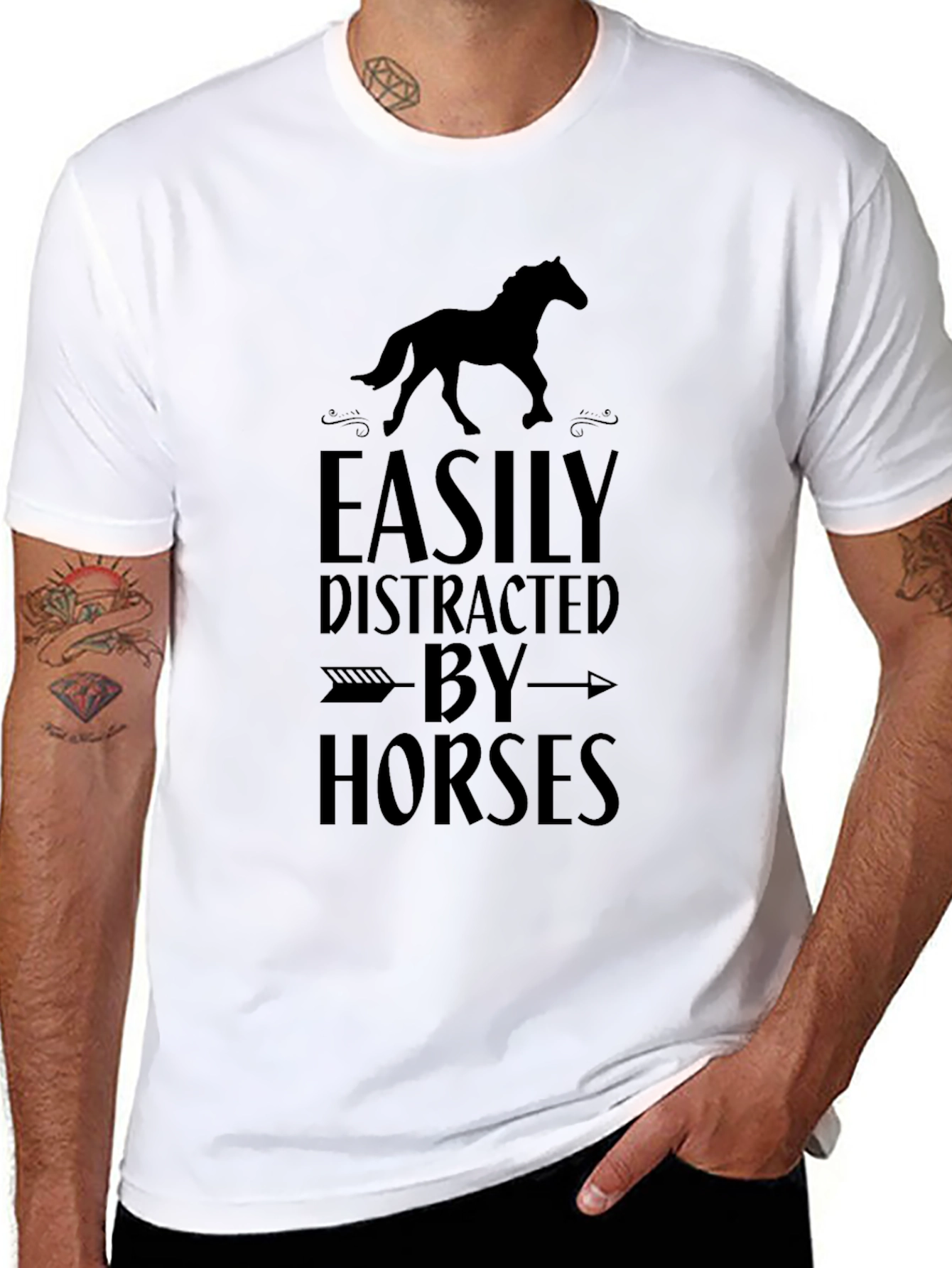 Black Easily Distracted by Horses Graphic Tee view 8