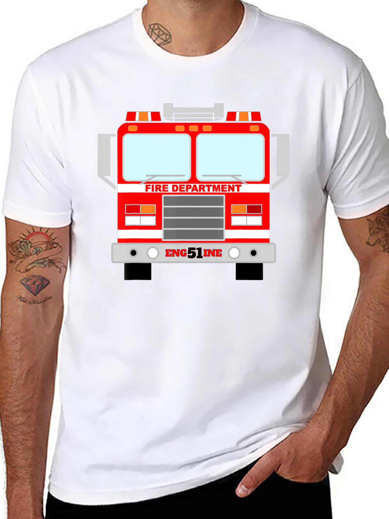 Black Fire Department Truck Graphic T-Shirt - Black view 8