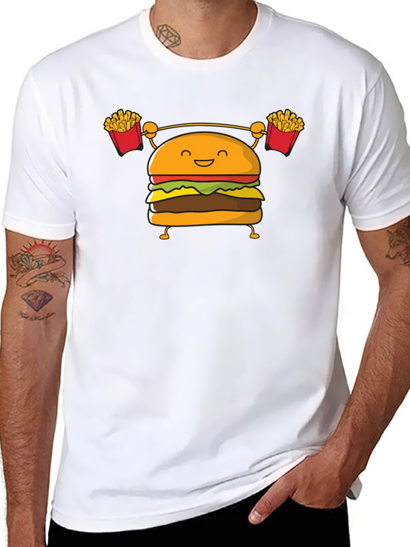 Black Burger Lifting Weights Funny Graphic T-Shirt view 8