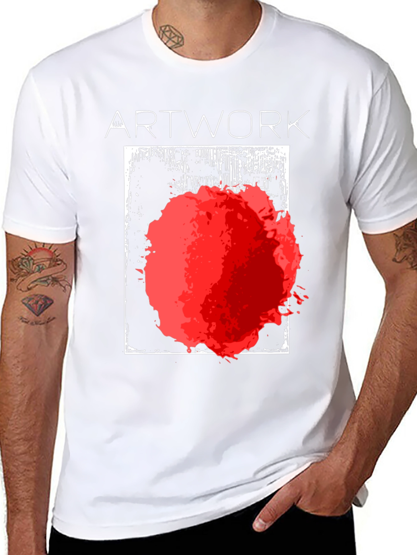 Black Abstract Art T-Shirt - Bold Red Graphic Tee view 8