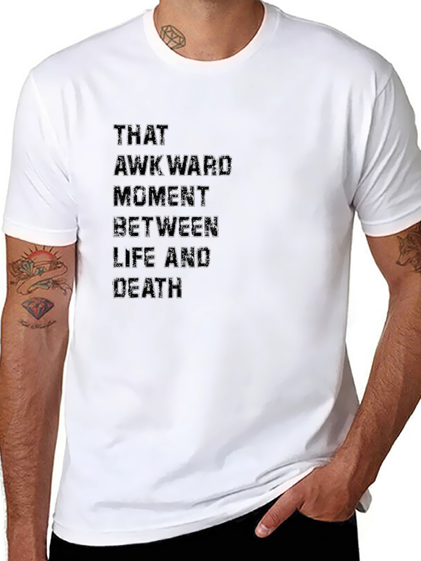 Black Awkward Moment Life Death Black Graphic Tee view 8