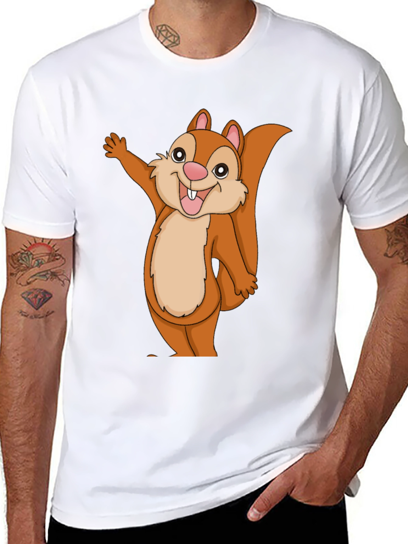 Black Cute Cartoon Squirrel Graphic T-Shirt view 8