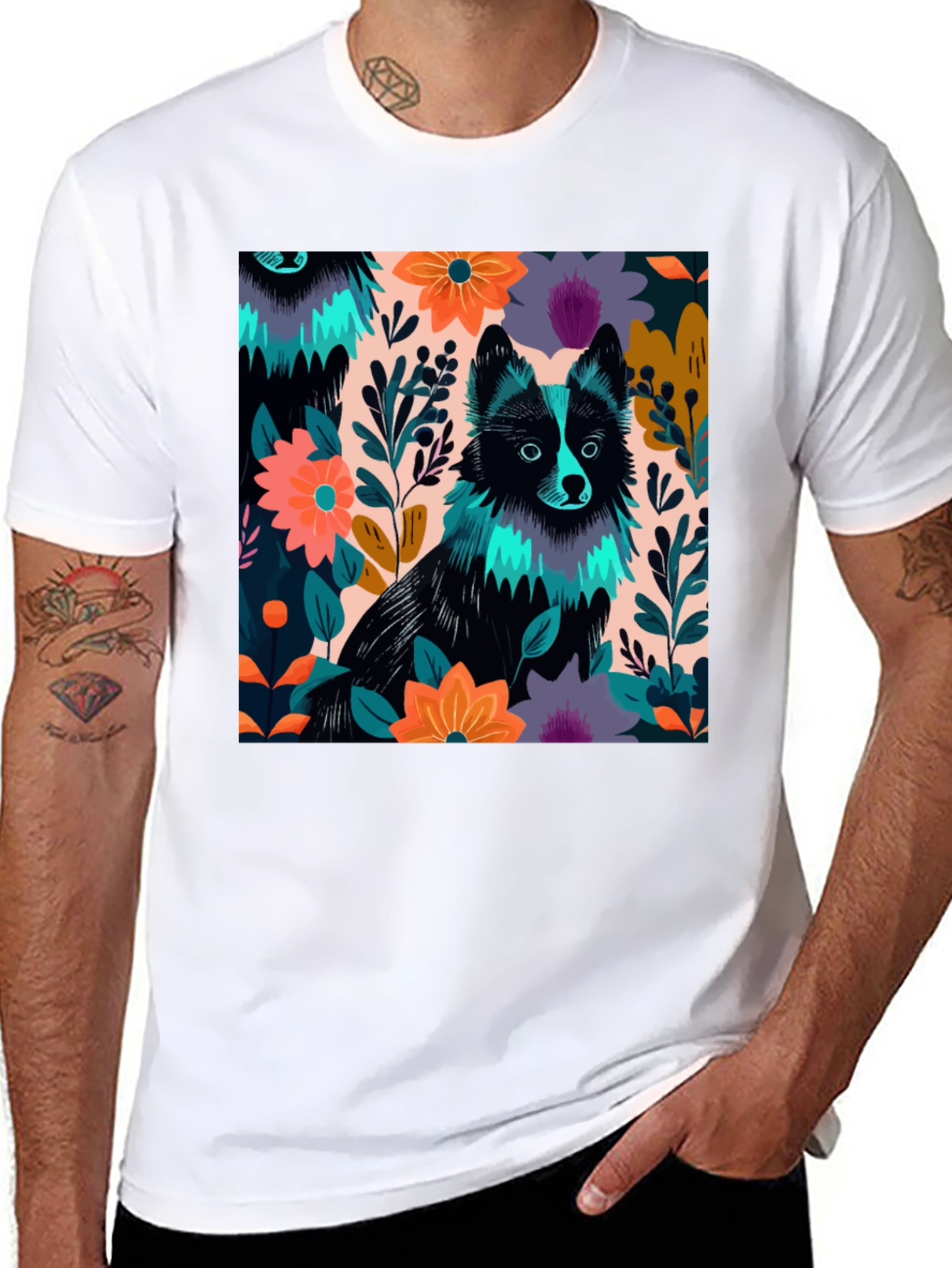 Black Floral Dog Graphic Tee view 8