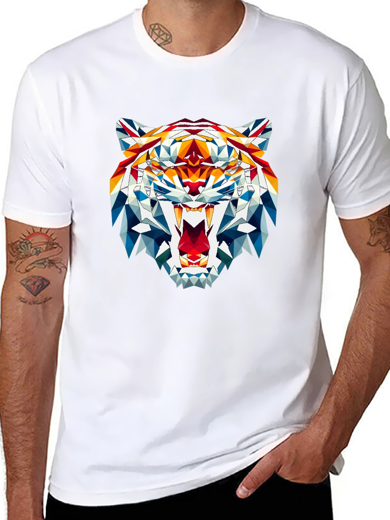 Black Geometric Tiger Graphic Tee - Fierce Style view 8