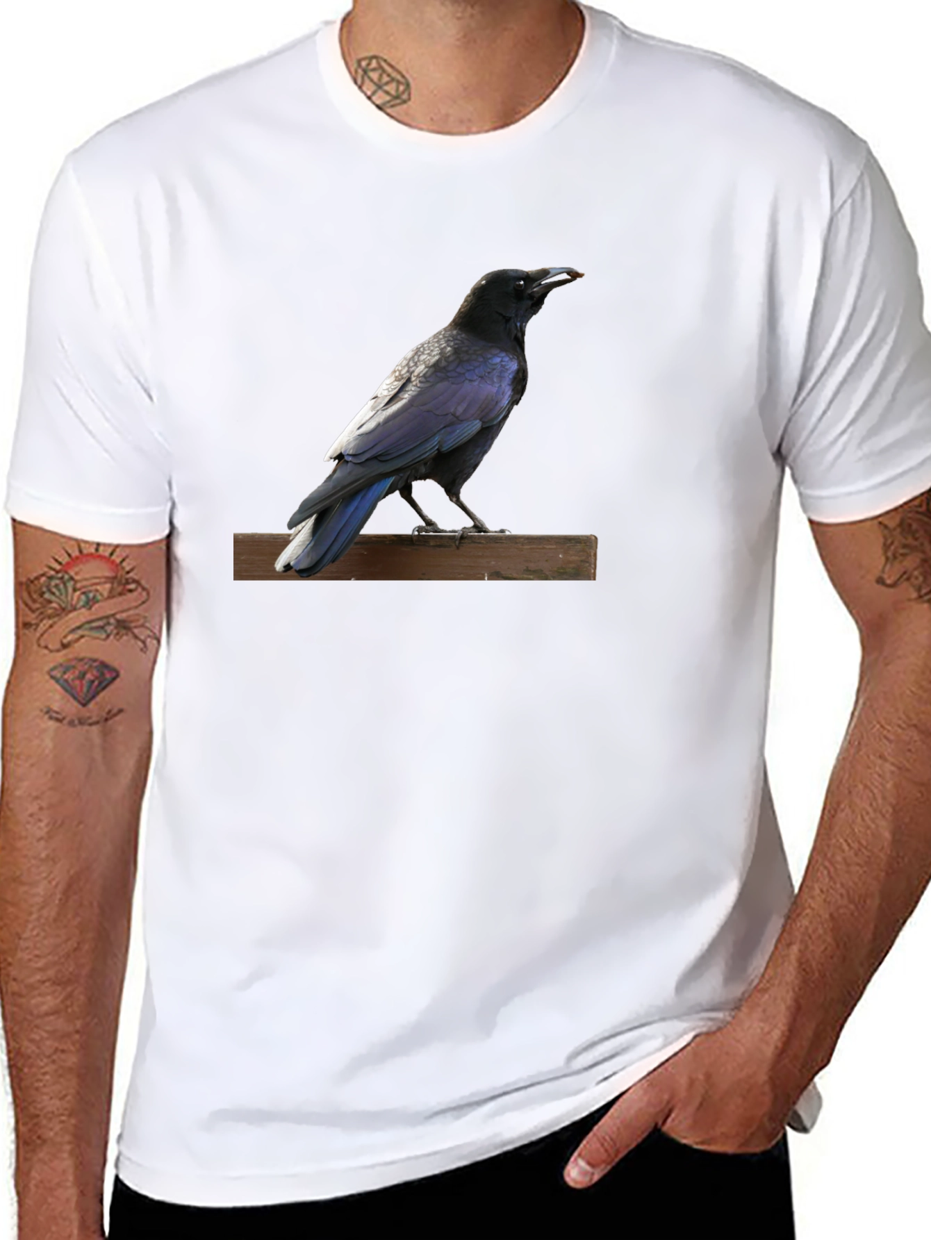 Black Raven Perched T-Shirt - Black Crew Neck view 8