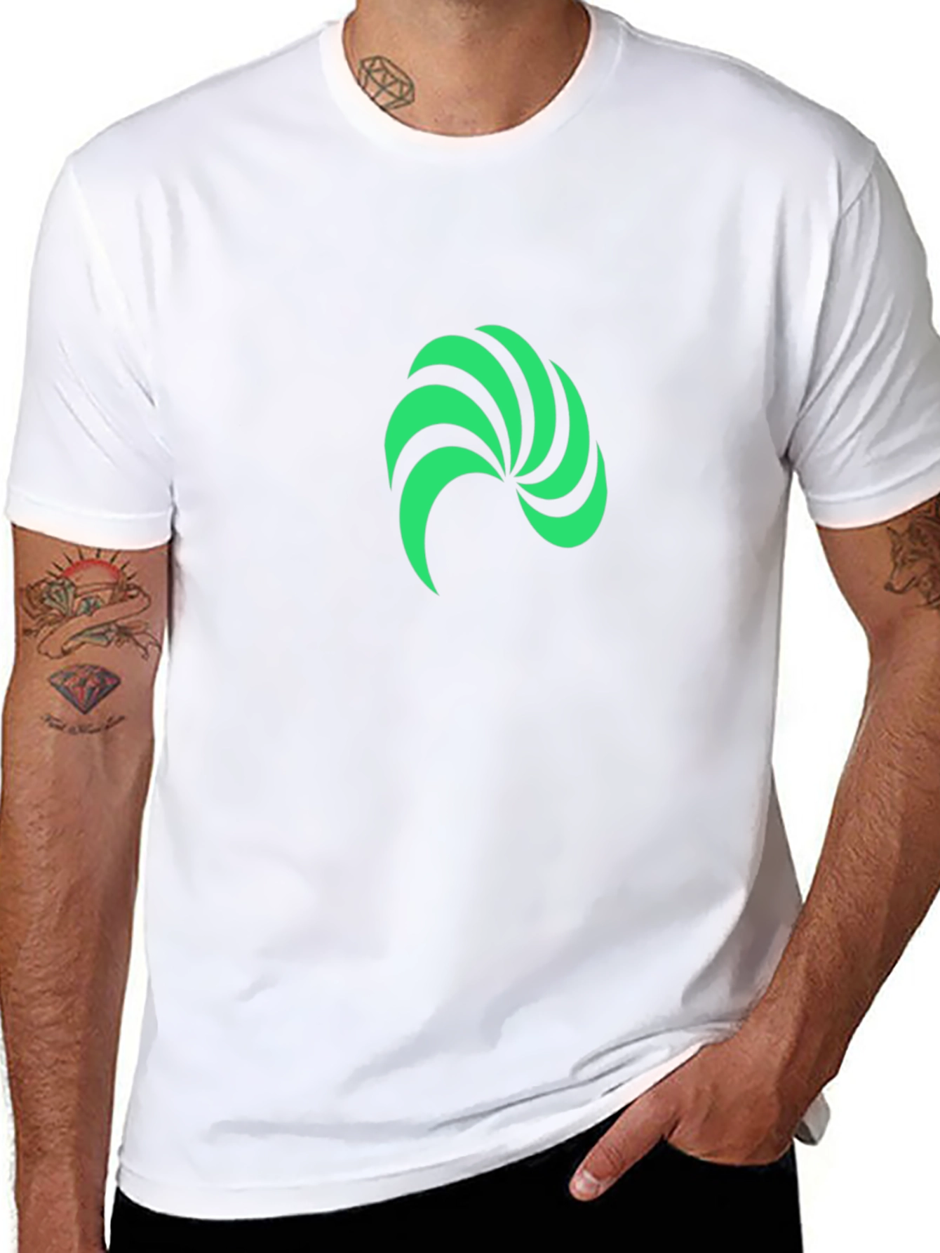 Black Modern Green Swirl Graphic Black T-Shirt view 8