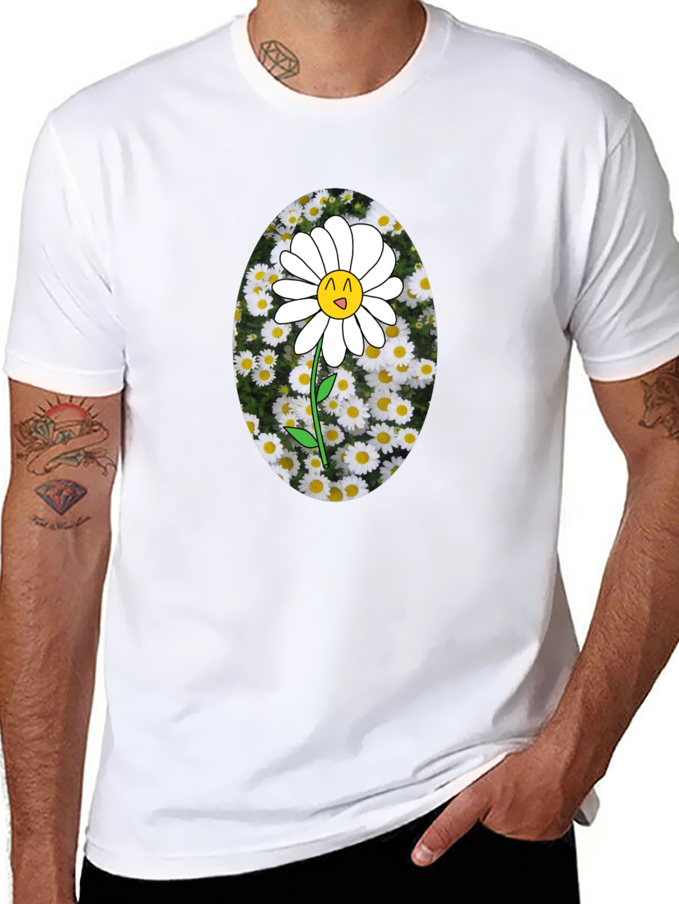 Black Black T-Shirt with Daisy Graphic view 8