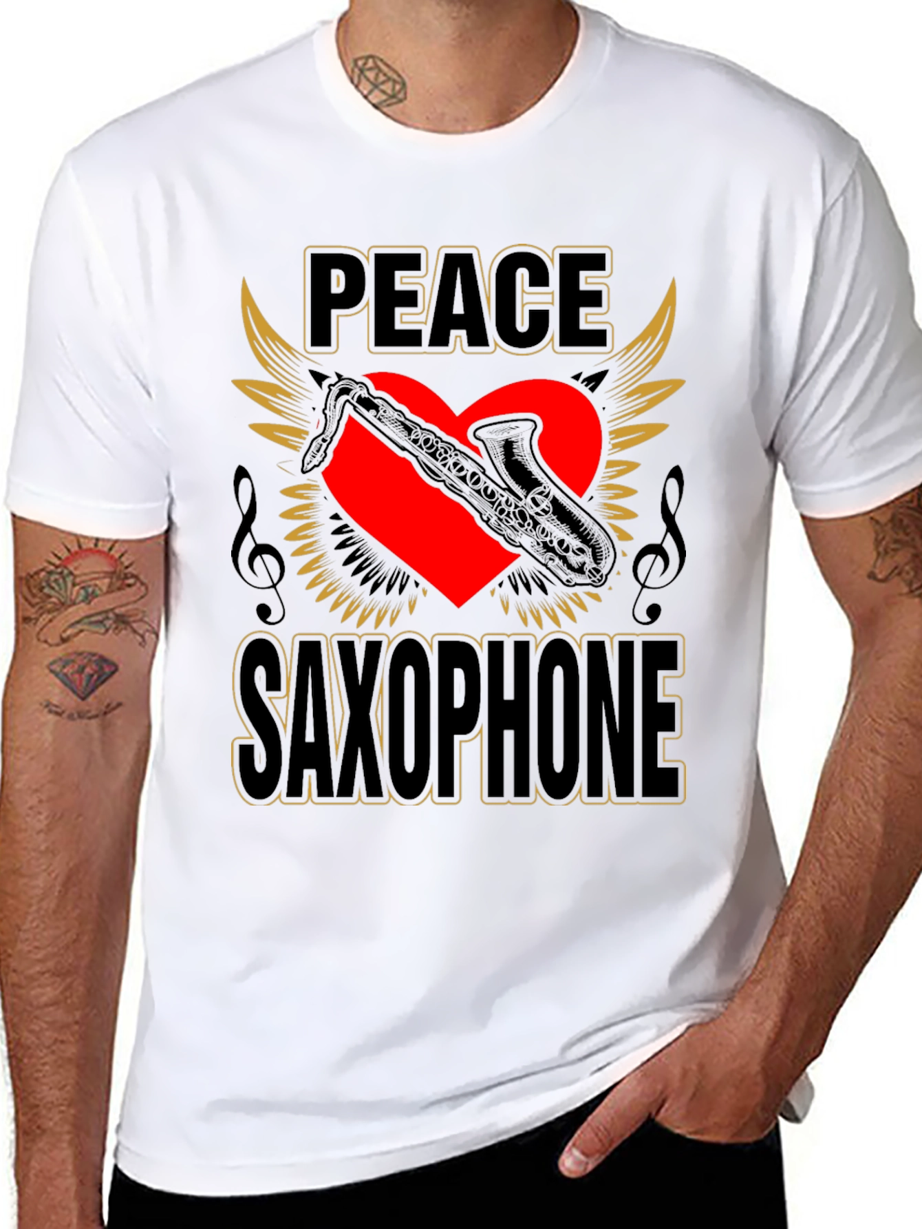 Black Peace Saxophone Graphic T-Shirt Musician Tee view 8