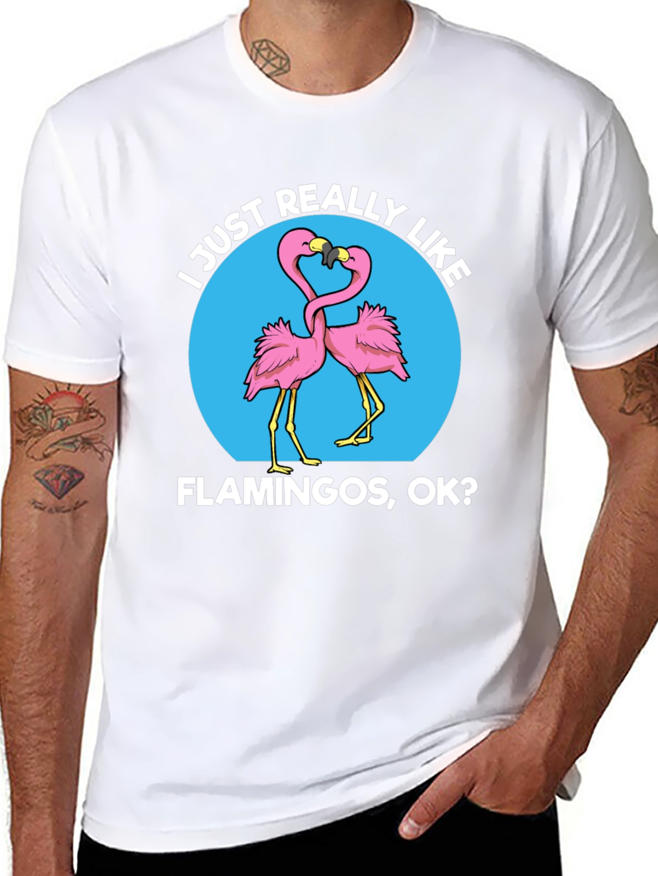 Black I Just Really Like Flamingos OK? Graphic T-Shirt view 8
