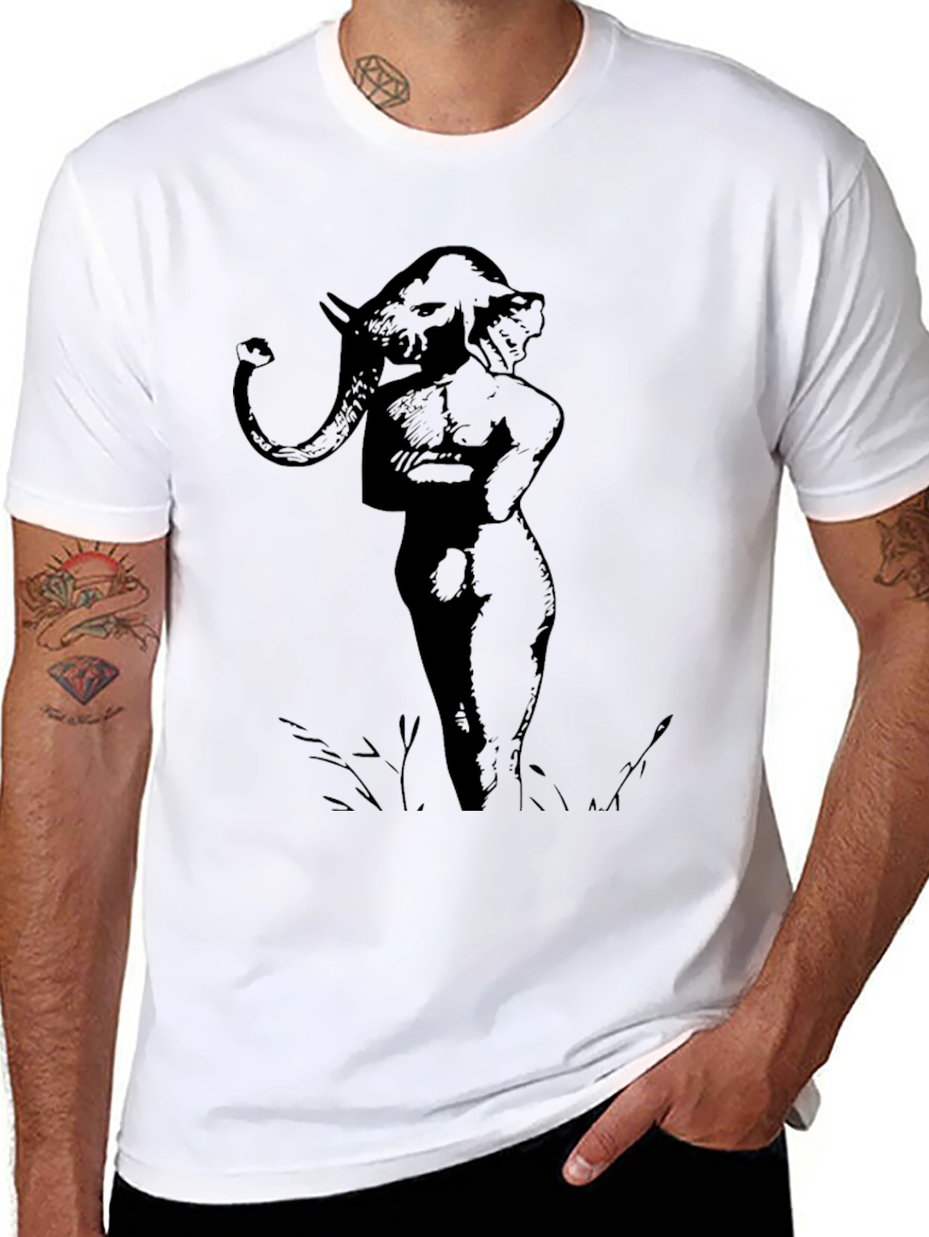 Black Unique Elephant Man Graphic Tee - Black Cotton Blend view 8