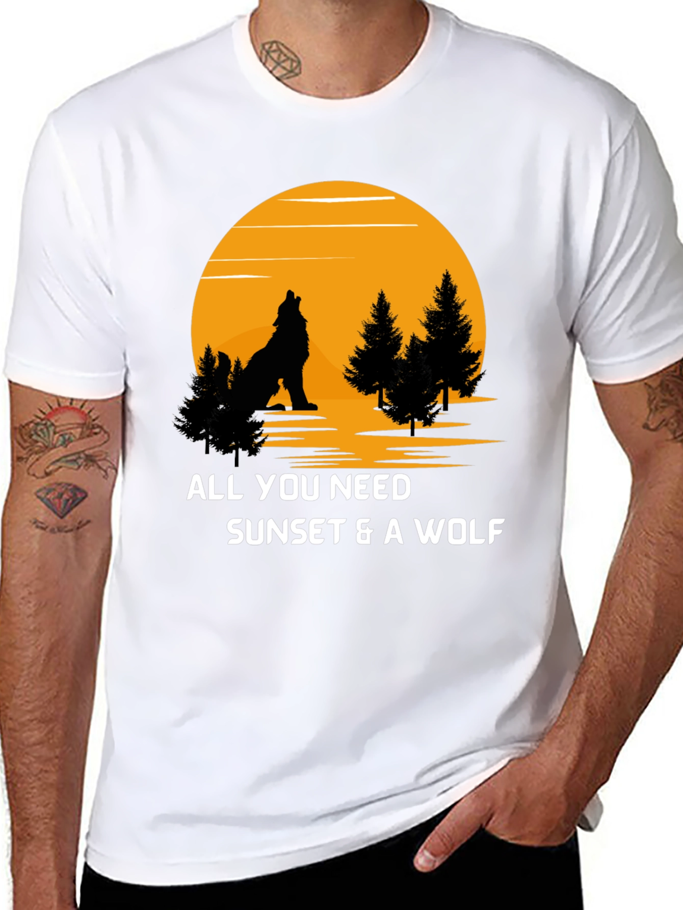 Black Sunset Wolf Graphic T-Shirt view 8