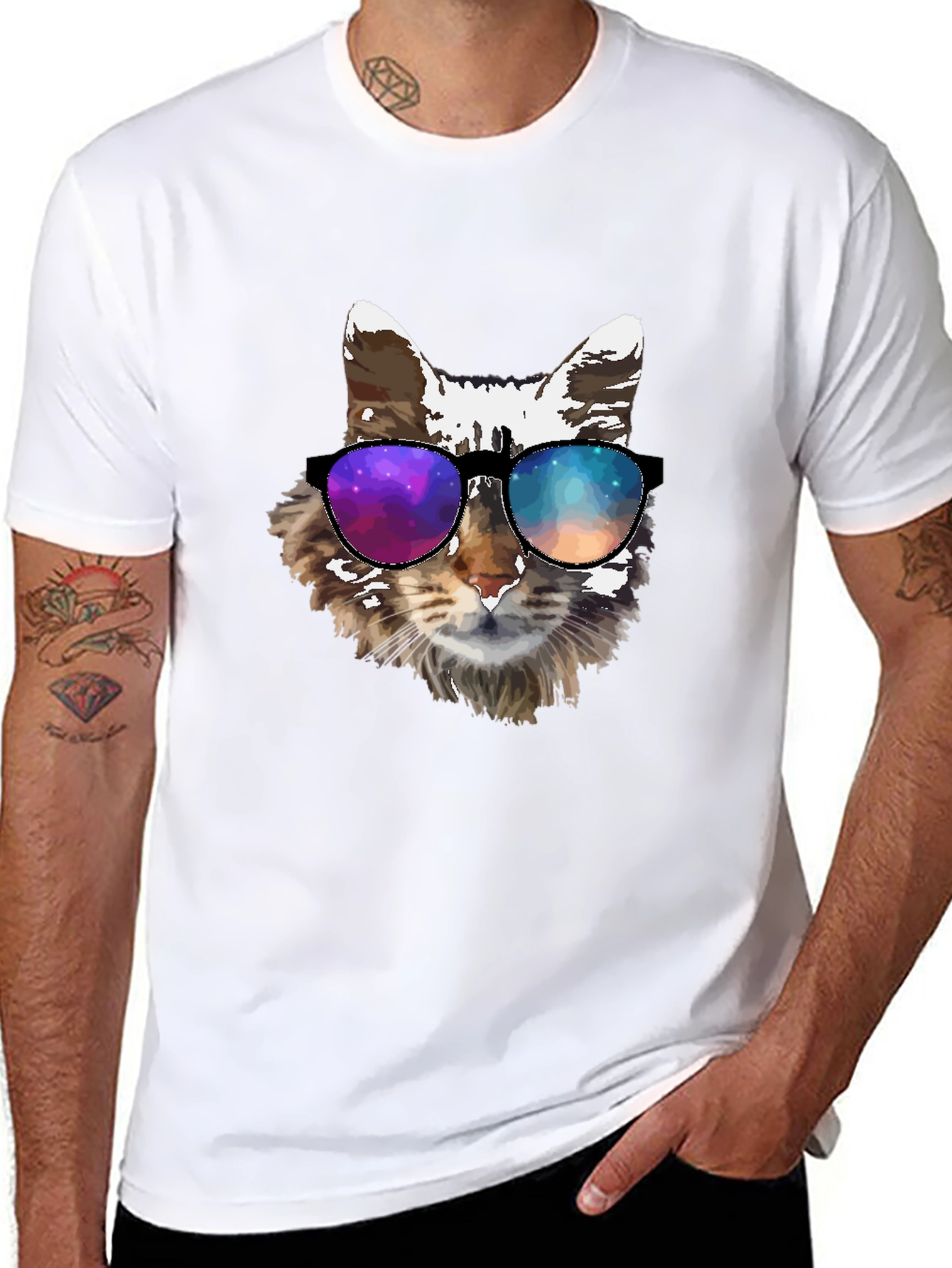 Black Cool Cat Tee - Galaxy Shades Graphic T-Shirt view 8