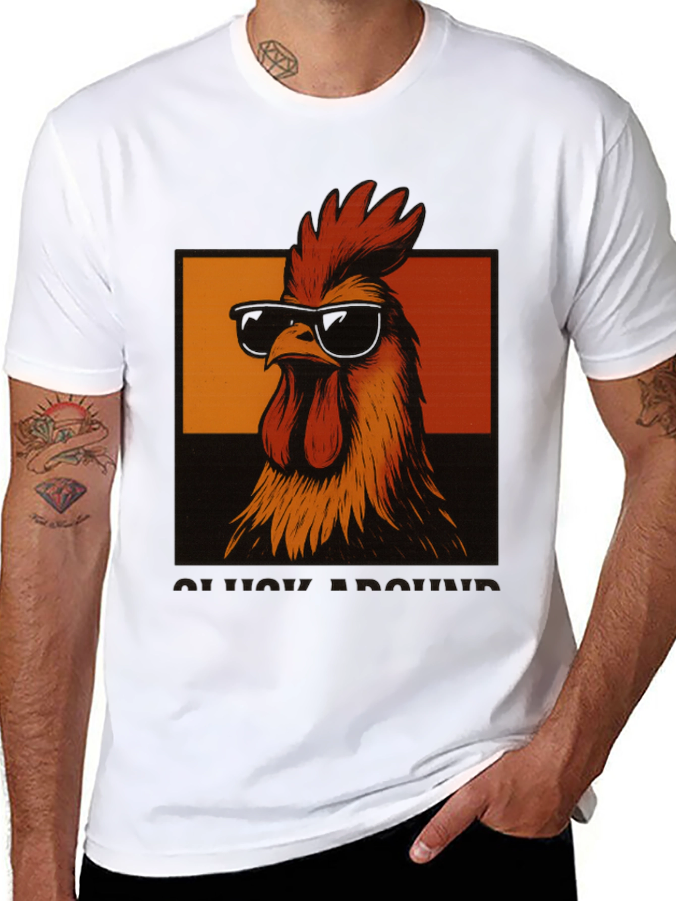 Black Cool Rooster T-Shirt - Funny Chicken Graphic Tee view 8