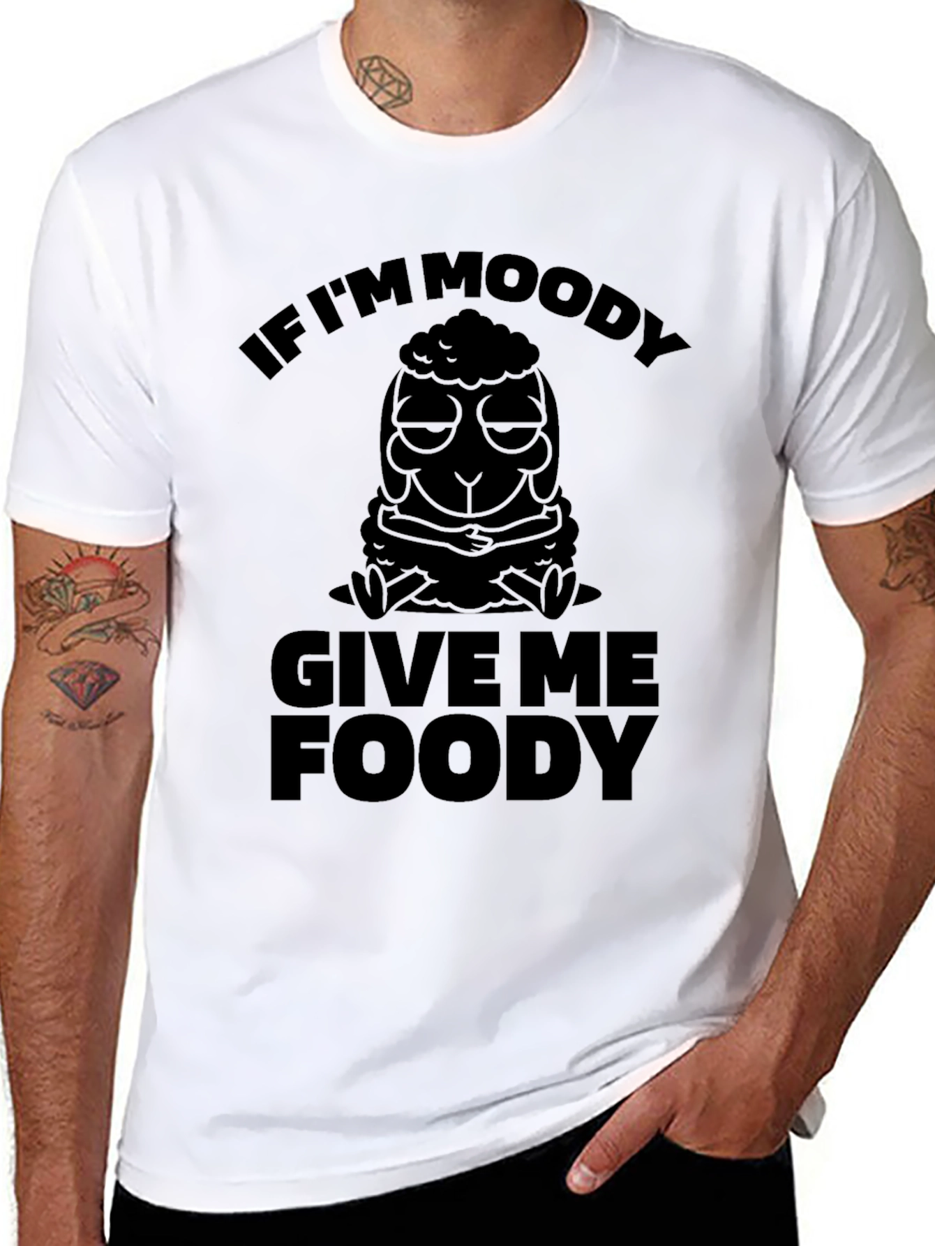 Black Moody Sheep Foody T-Shirt - Funny Unisex Tee view 8