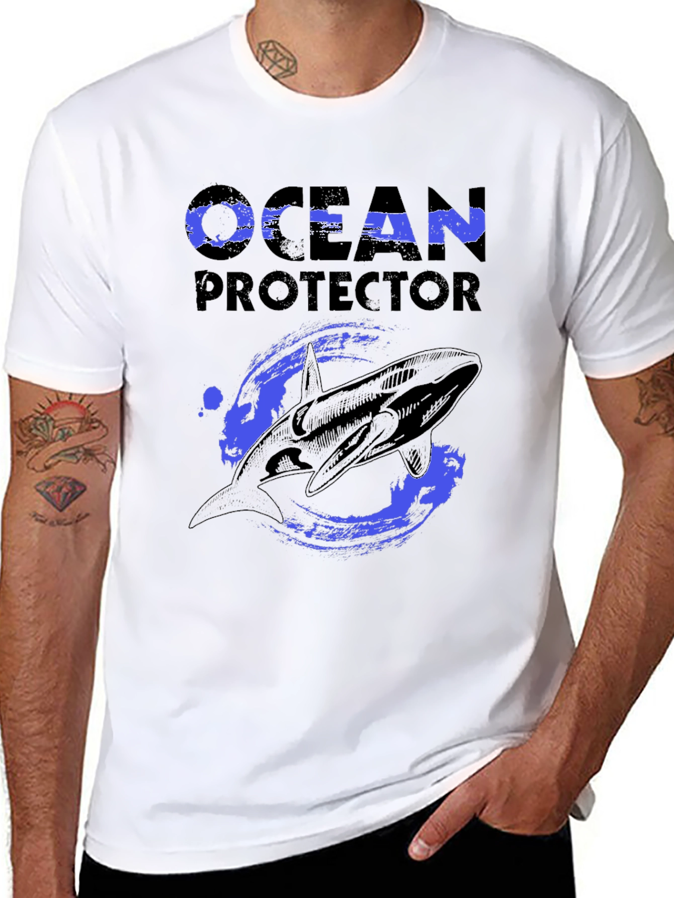 Black Ocean Protector Whale Graphic T-Shirt view 8