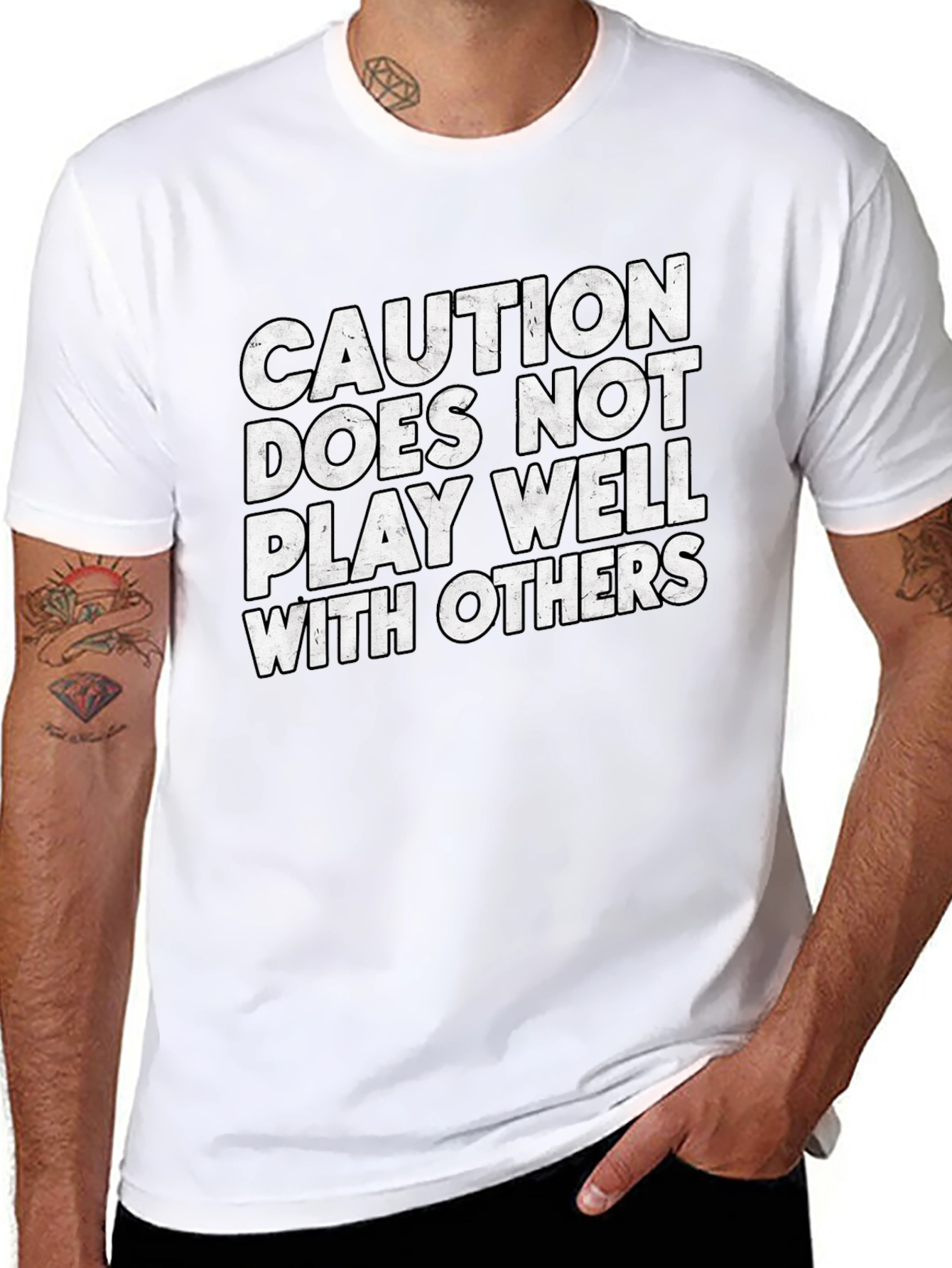 Black Caution: Does Not Play Well With Others T-Shirt view 8